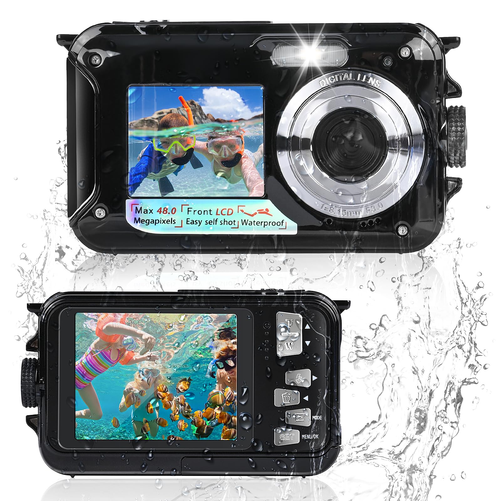 Camara Acuatica, Comius Sharp Camara Acuatica Sumergible Niños 10FT 30MP Foto FHD Video 16X Digital Zoom con Tarjeta Memoria 32 G y Selfie Doble Pantalla para Selfie Bajo el Agua, Buceo, Natación