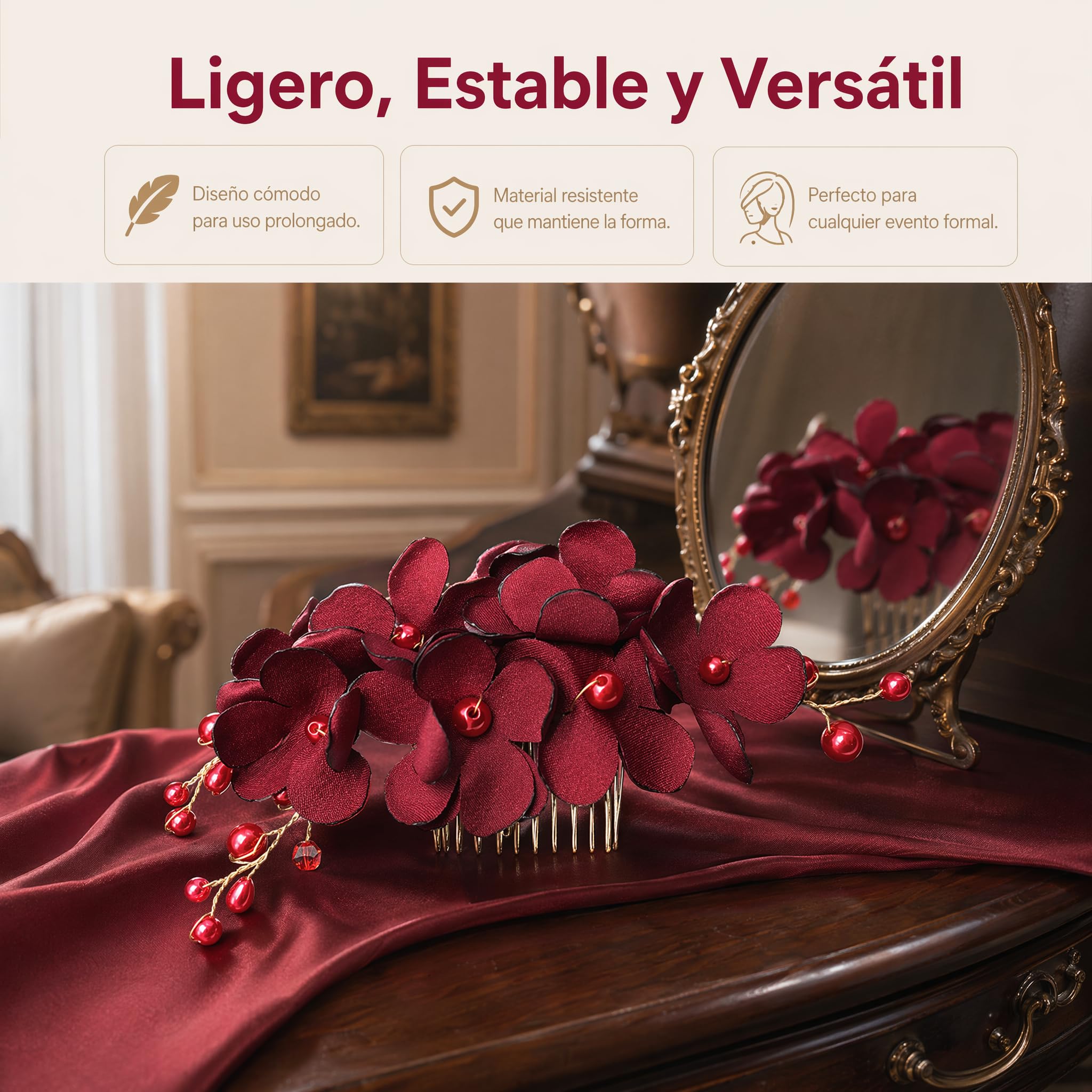 Beavorty Peinetas Para El Pelo Nupciales Con Flores Rojas Peine Lateral Ligero Accesorio Para Novias Damas De En Bodas Eventos