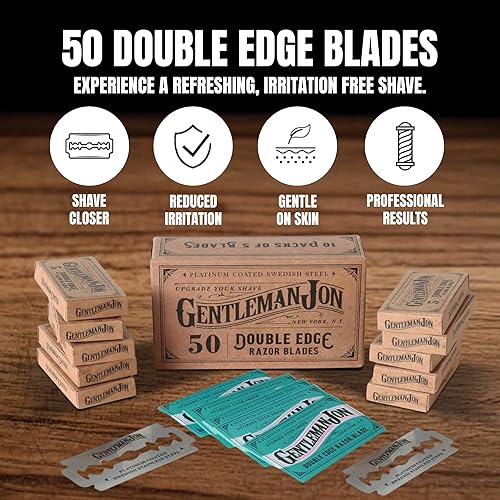 Miniatura 6 de Gentleman Jon Supreme Shaving Collection – Kit de afeitado de seguridad de lujo y paquete de 50 cuchillas de afeitar de doble filo platino – Amplio