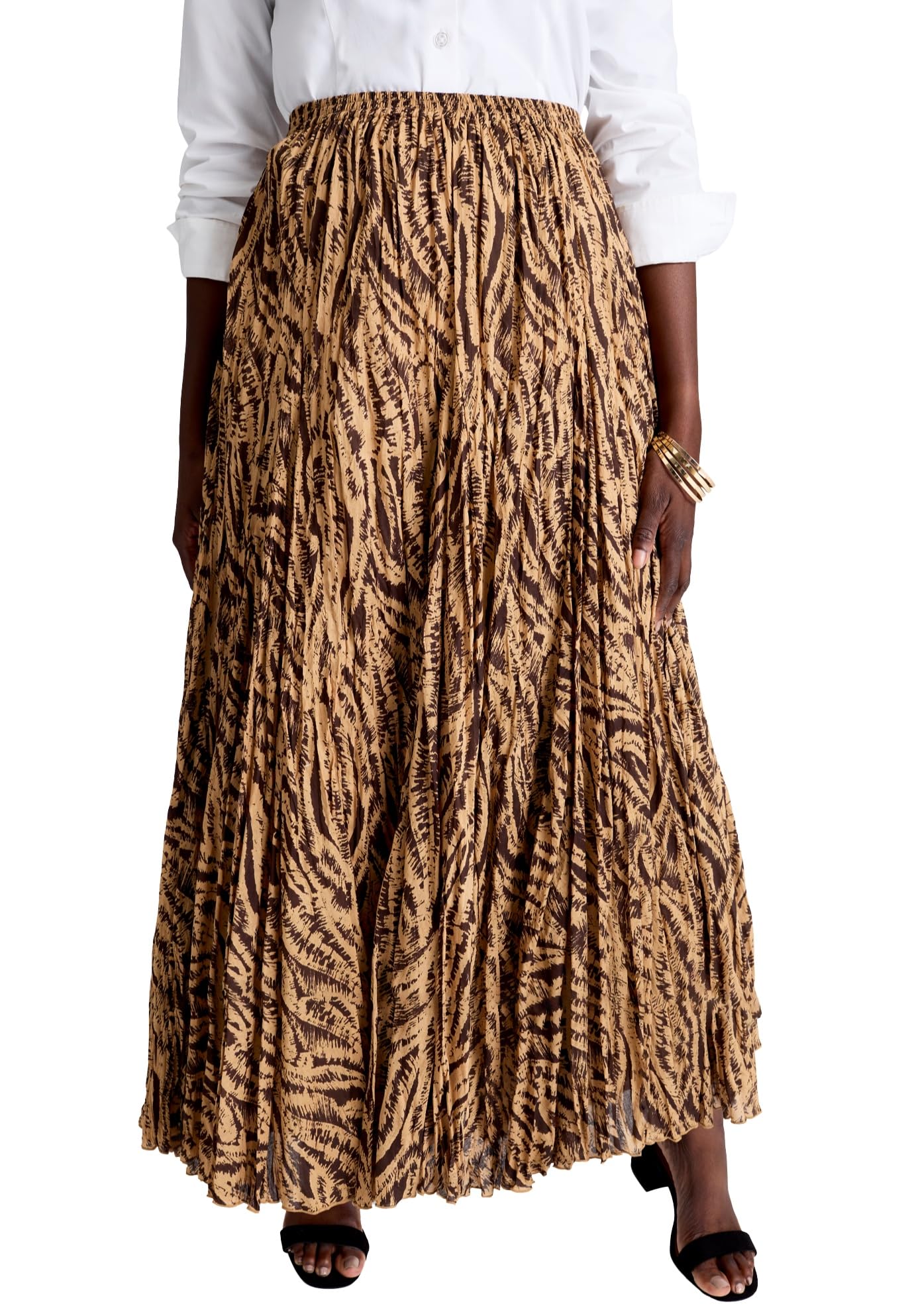 Jessica London Womens Plus Size Elastic Waist Cotton Flowing Maxi Crinkled Skirt