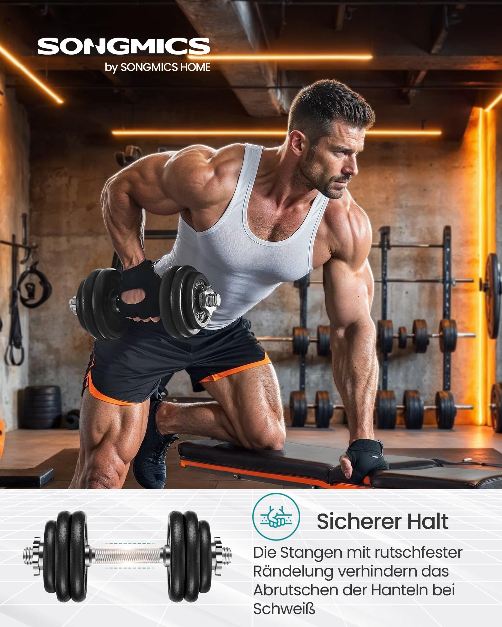 SONGMICS 2-in-1-Hanteln, 2er Set, Hantelset aus Gusseisen, verstellbar, Kurzhantelset mit Verbindungsrohr, Workout, Gewichtheben für Zuhause, Fitnessstudio