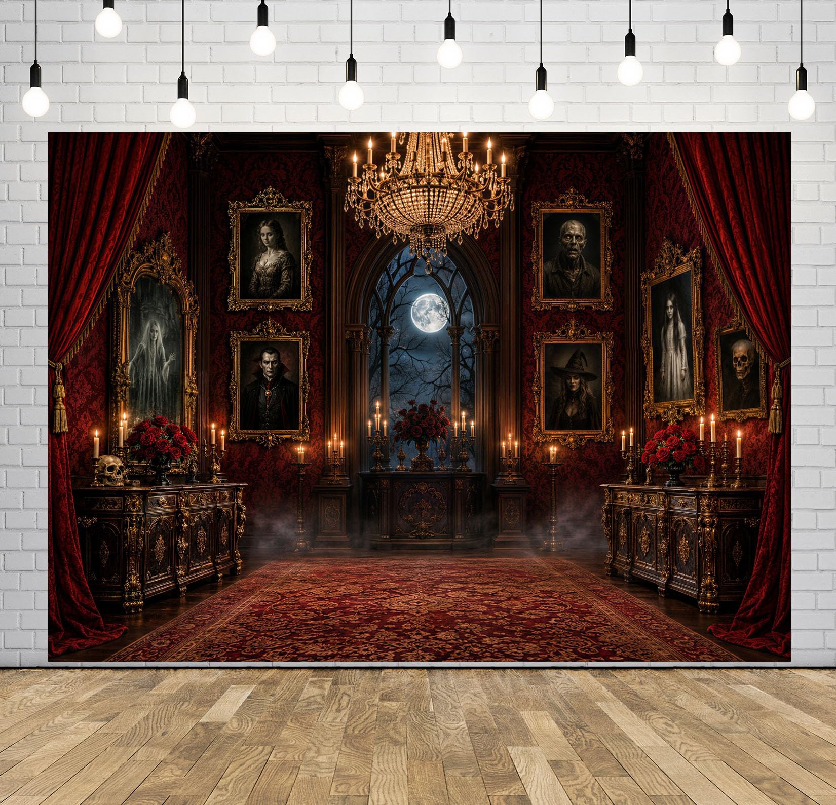 10x6.5FT (3x2m) Sala Rossa Di Ritratti Gotici Sfondo Fotografico