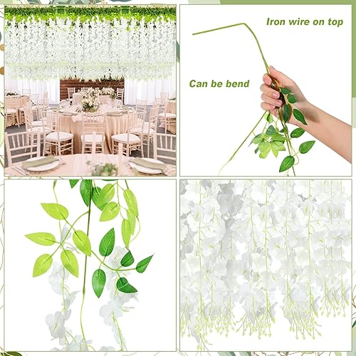 Miniatura 4 de Paquete de 108 flores artificiales colgantes de glicina artificial de 43.2 pulgadas3.6 pies, guirnalda de flores de imitación de glicina, guirnalda