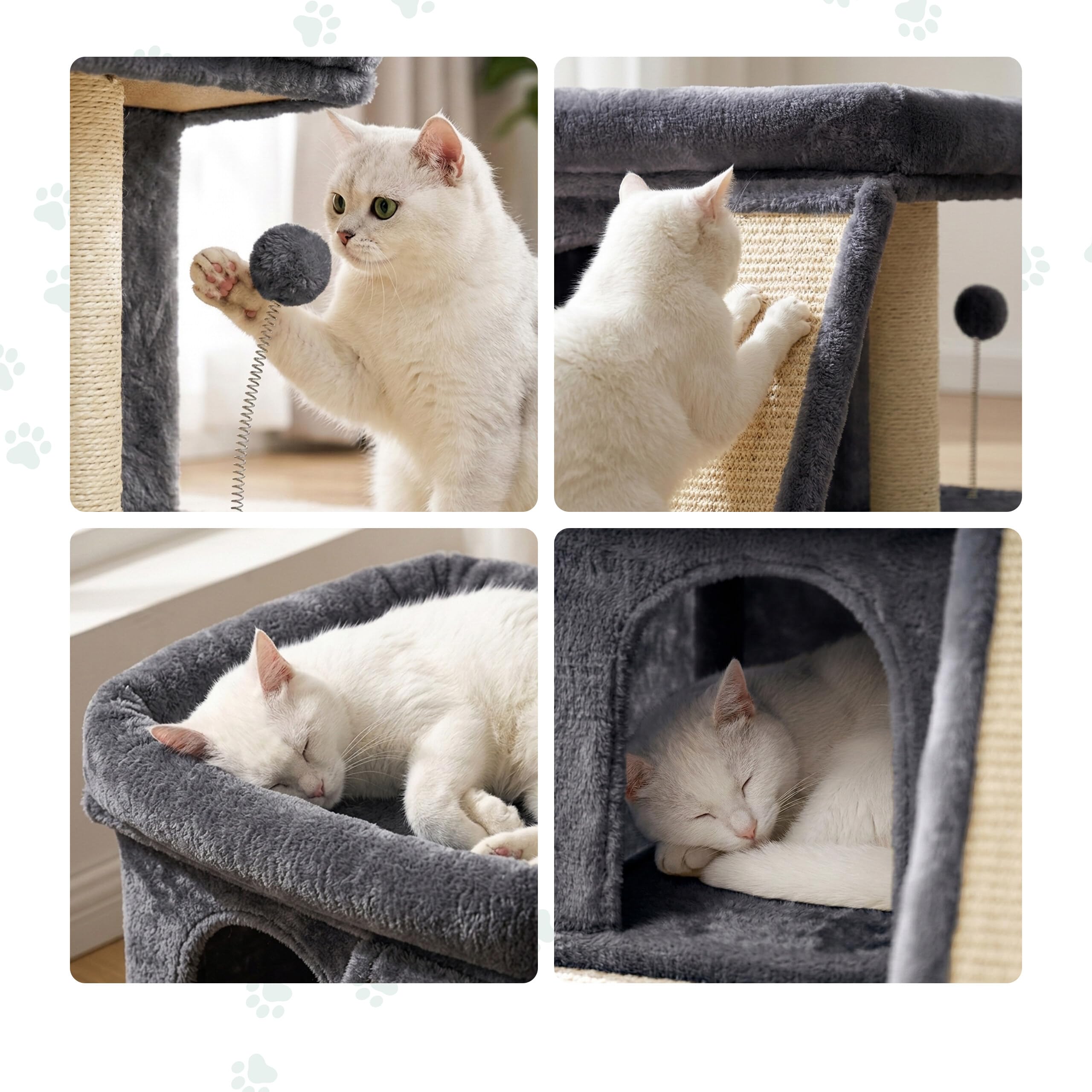 Relaxdays Arbre à Chat avec Niche, griffoir et Plate-Forme, Gris foncé | niche moelleuse pour chat, H x l x P : 38,5 x 54 x 45 cm, sisal