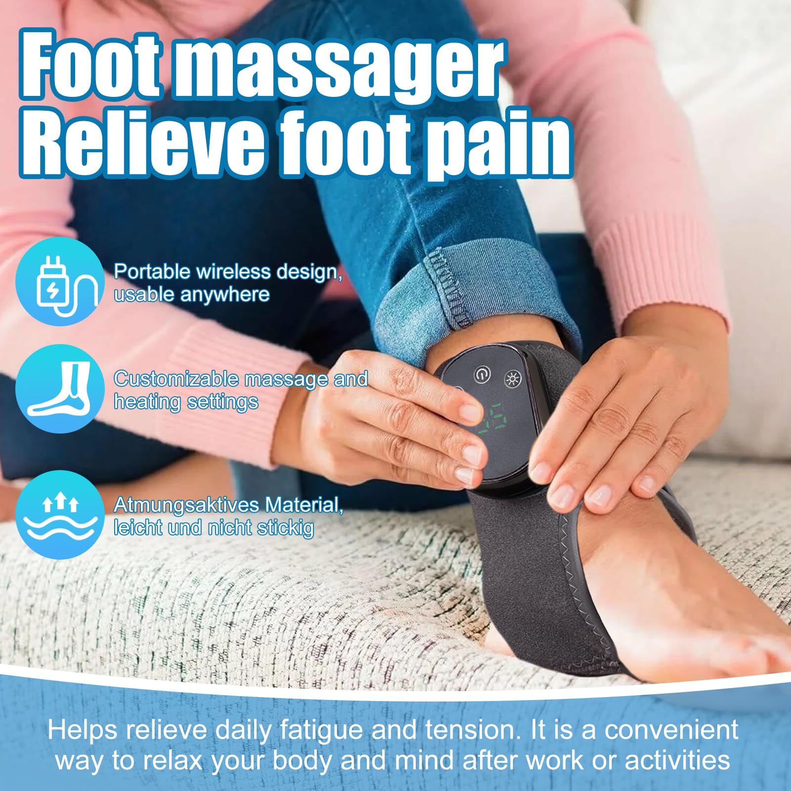 Foot Massager, Wireless 3-in-1 Foot Revive Massager with 3 Vibration Modes & 5 Heat Levels, Portable Heated Ankle Wrap for Both Father and Mother (2pcs) — view 2