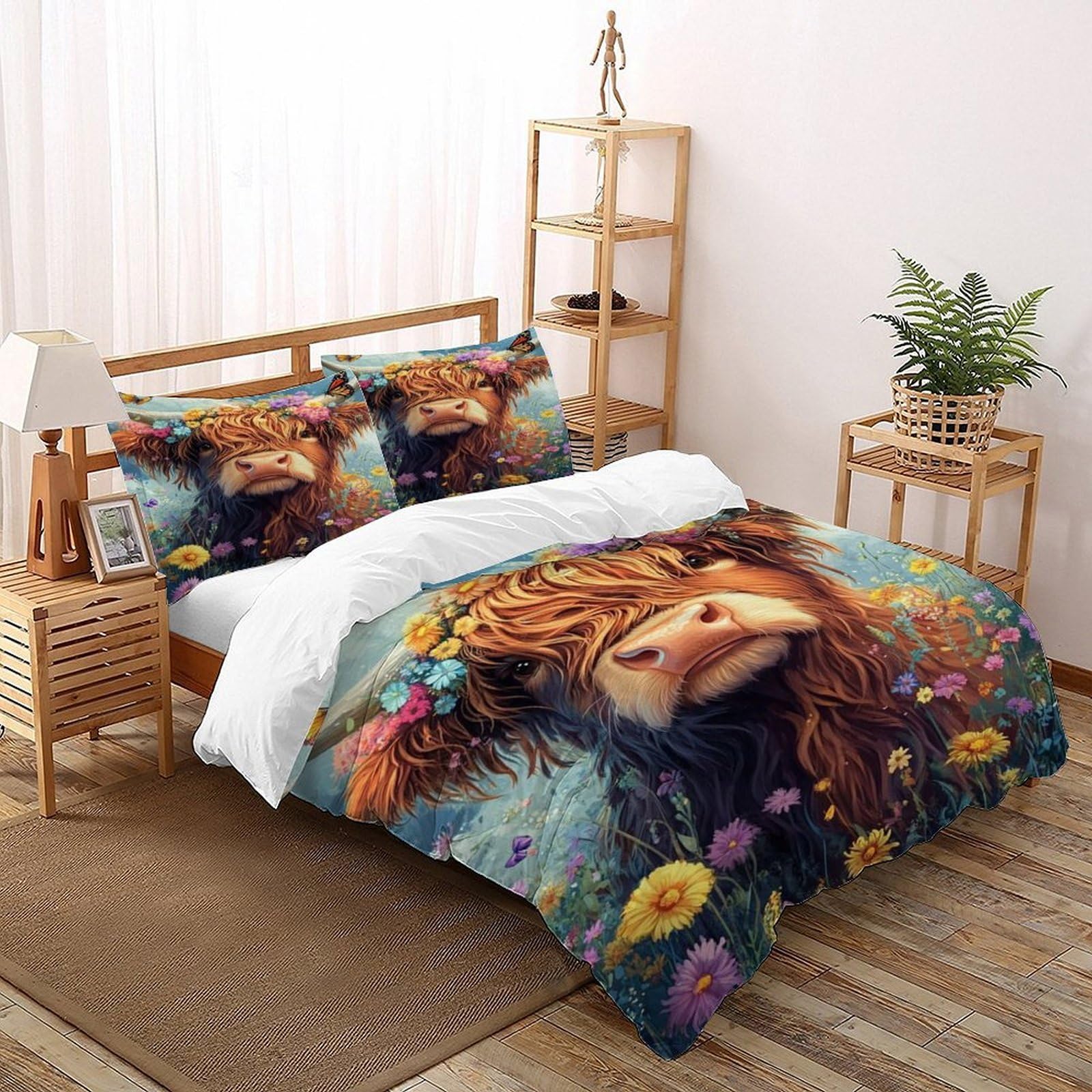 Housses de couettes anti-plis microfibre douce Yak imprimé 260x220cm