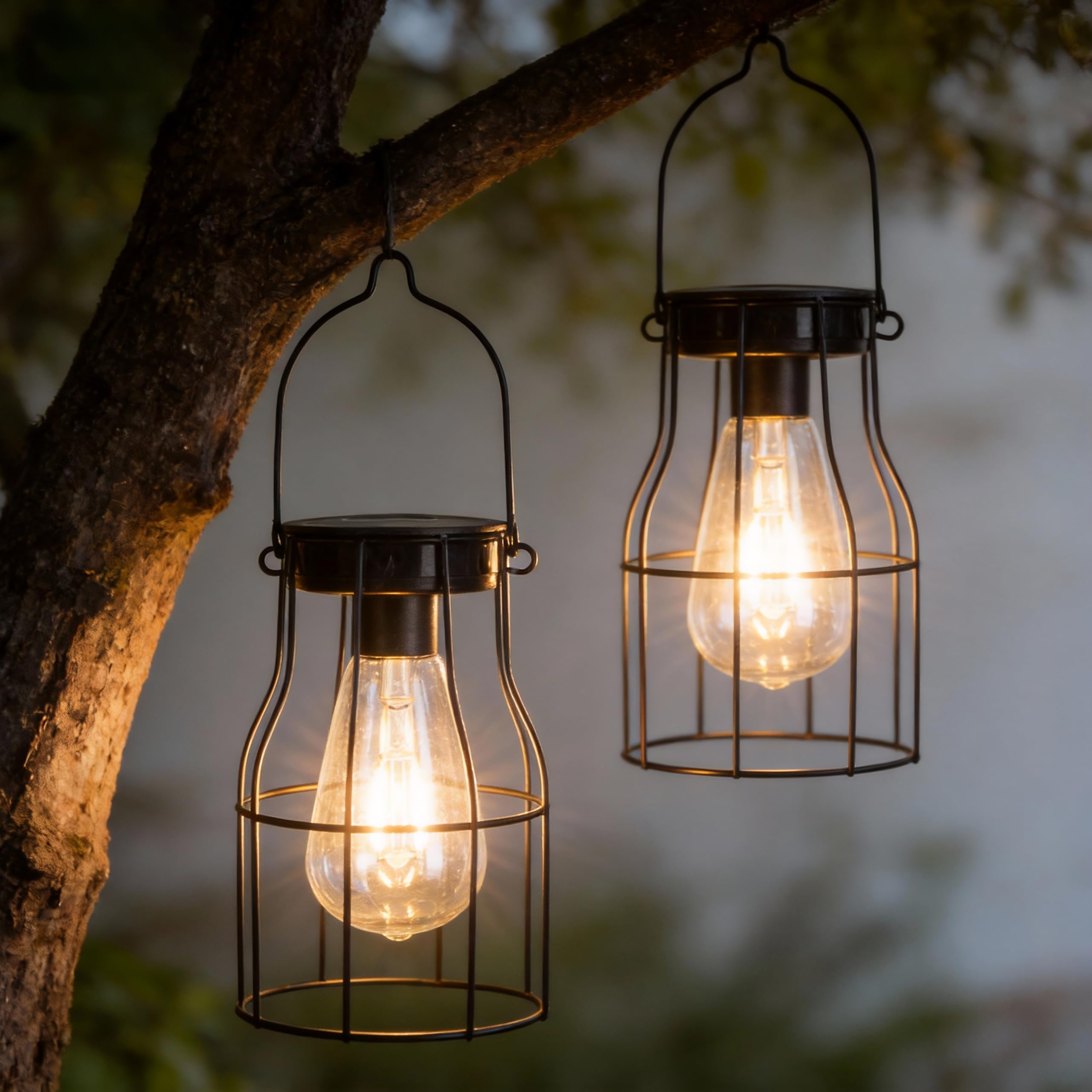 Hanging Solar Lights Outdoor Garden, 2 Pack Solar Lanterns for Outside, Garden Lights Powered Waterproof for Yard Pathway Patio Decoration