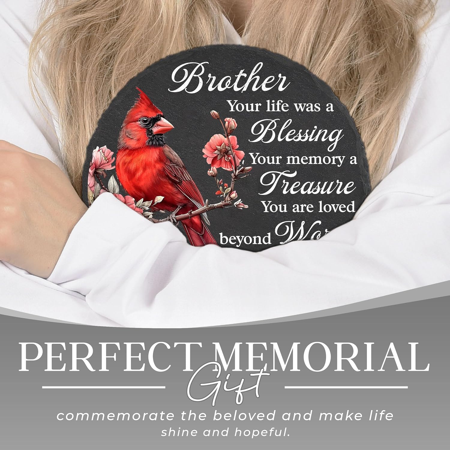 Memorial Gifts for Loss of Brother, Sympathy Stone Keepsake, Brother Funeral Memorial Decor Cardinal Remembrance Stone for Mom Dad on Christmas