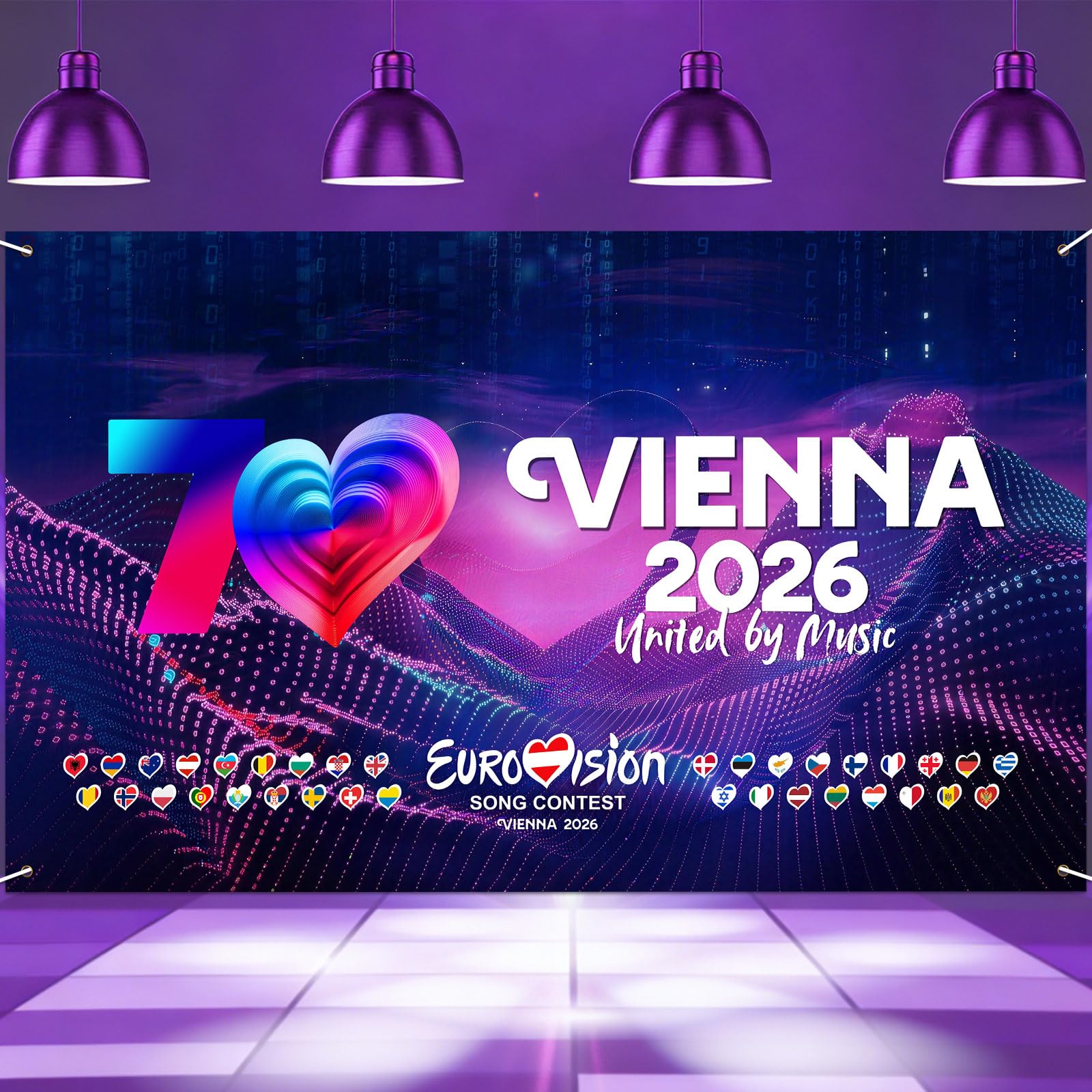 Eurovision Party Decorations 2026, Eurovision Song Contest Banner Backdrop, United by Music Banner for Viewing Party Garden Home Bar Street Club Party Supplies, Eurovision Photo Backdrop