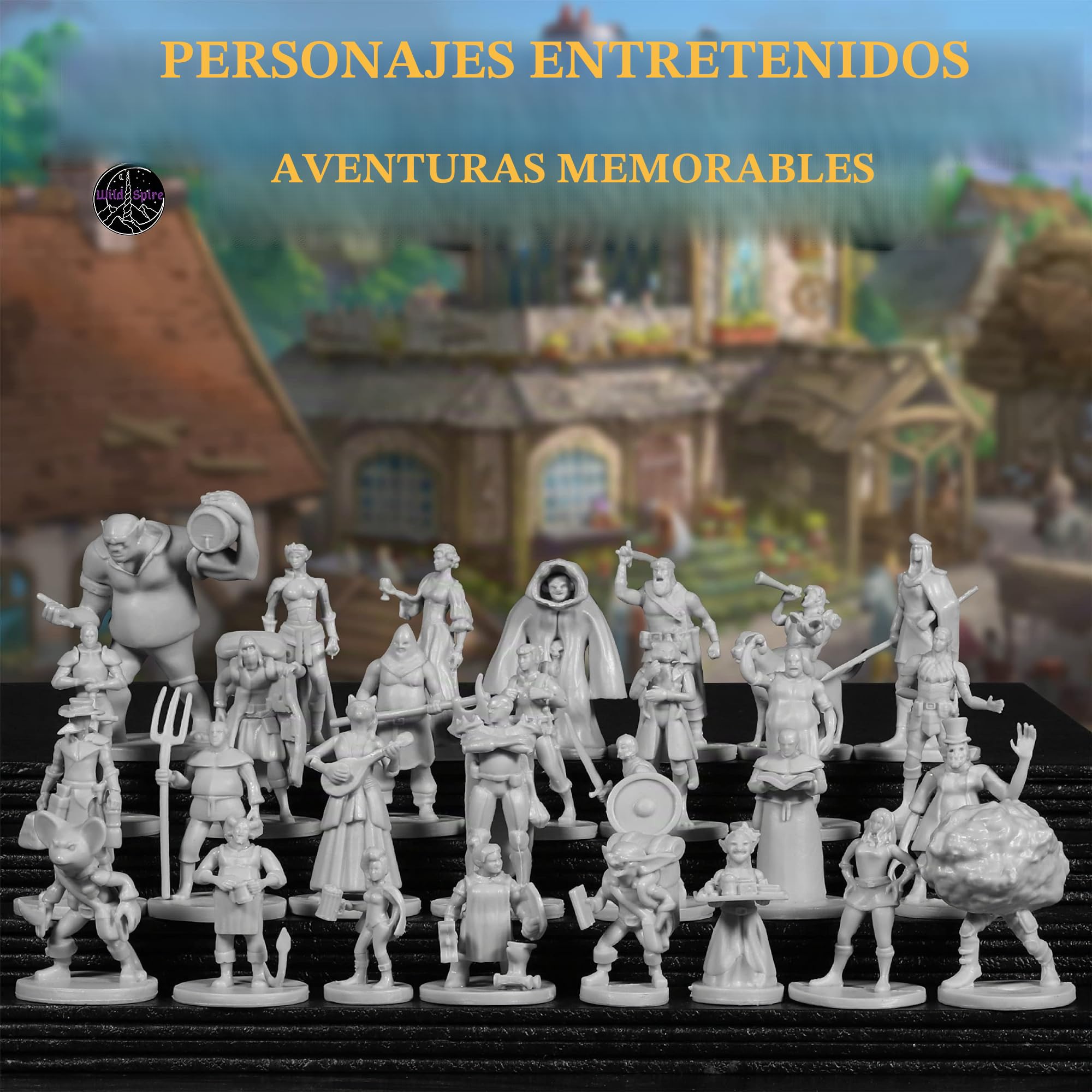 Wildspire 29 Whimsical Townsfolk Fantasy Set para miniaturas de D&D de Dragones y mazmorras para juego de mesa - Set de figuras para pintar, accesorios de D&D y Pathfinder