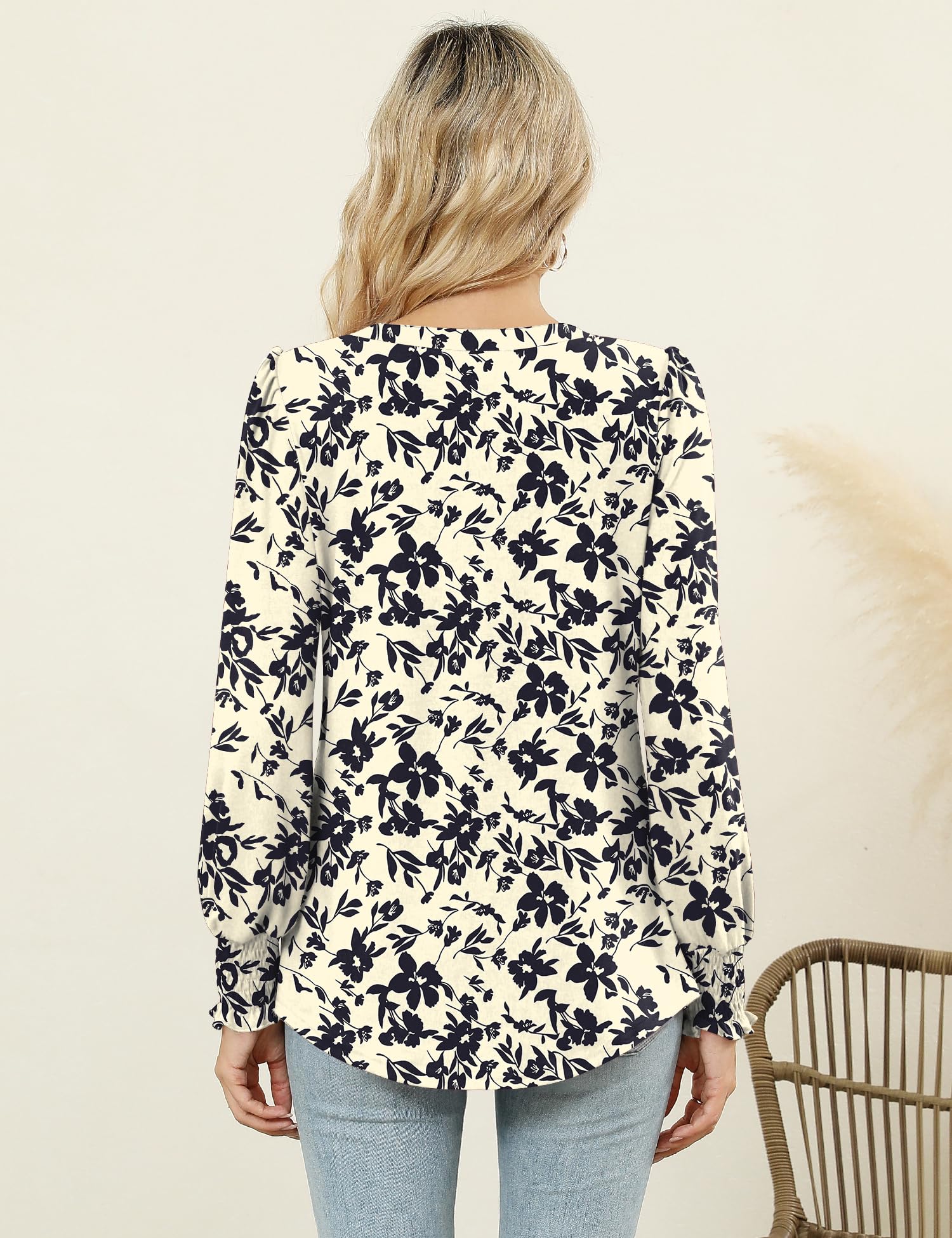 LOMON Womens Tops Dressy Casual Pleated Ruffle Long Sleeve Tunics Tops to Wear with Leggings V Neck Work Blouse