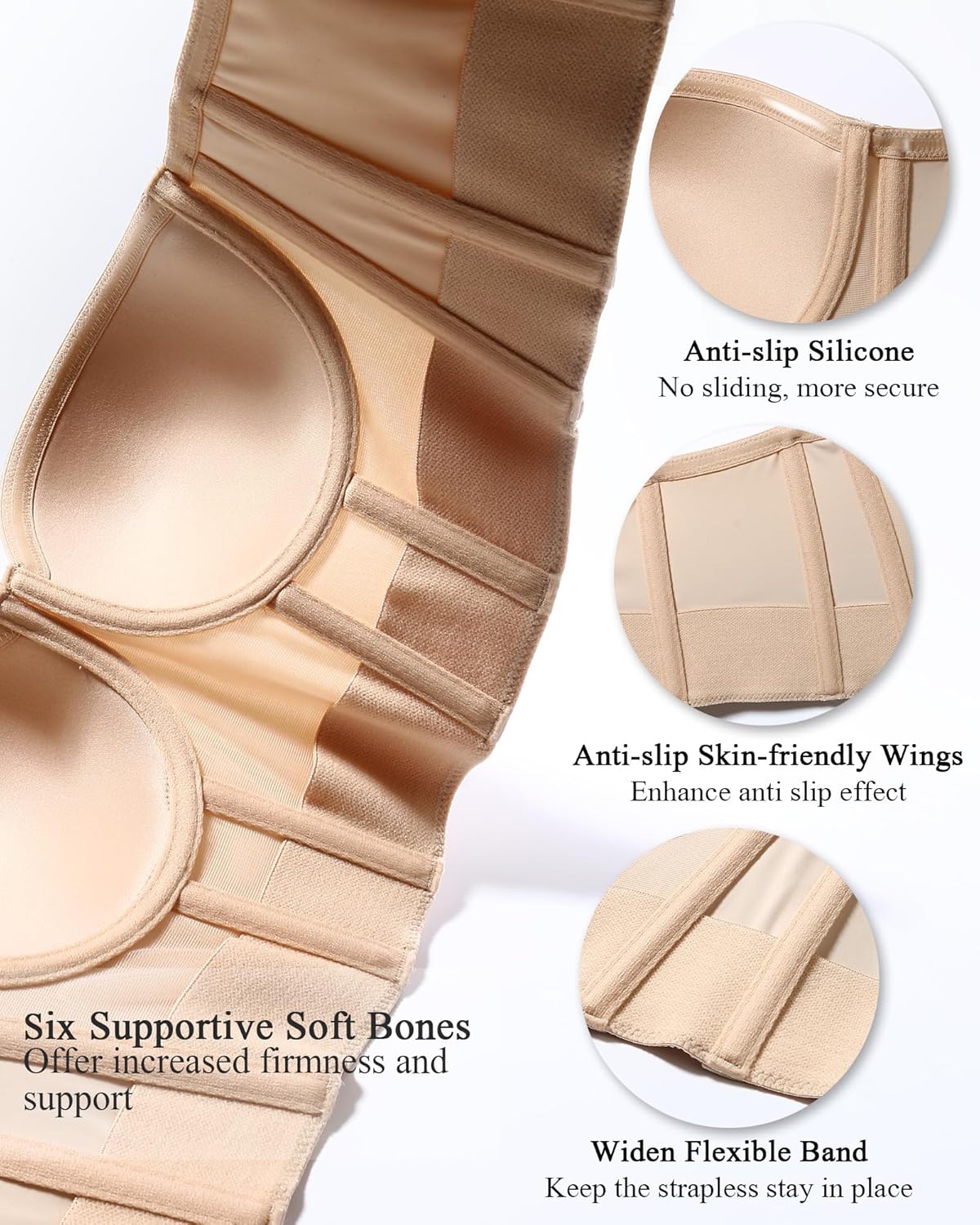 HACI Women's Plus Size Longline Strapless Bra Bustier Full Coverage Anti Slip Underwire Corset Top Body Shaper Tummy Control - Image 2