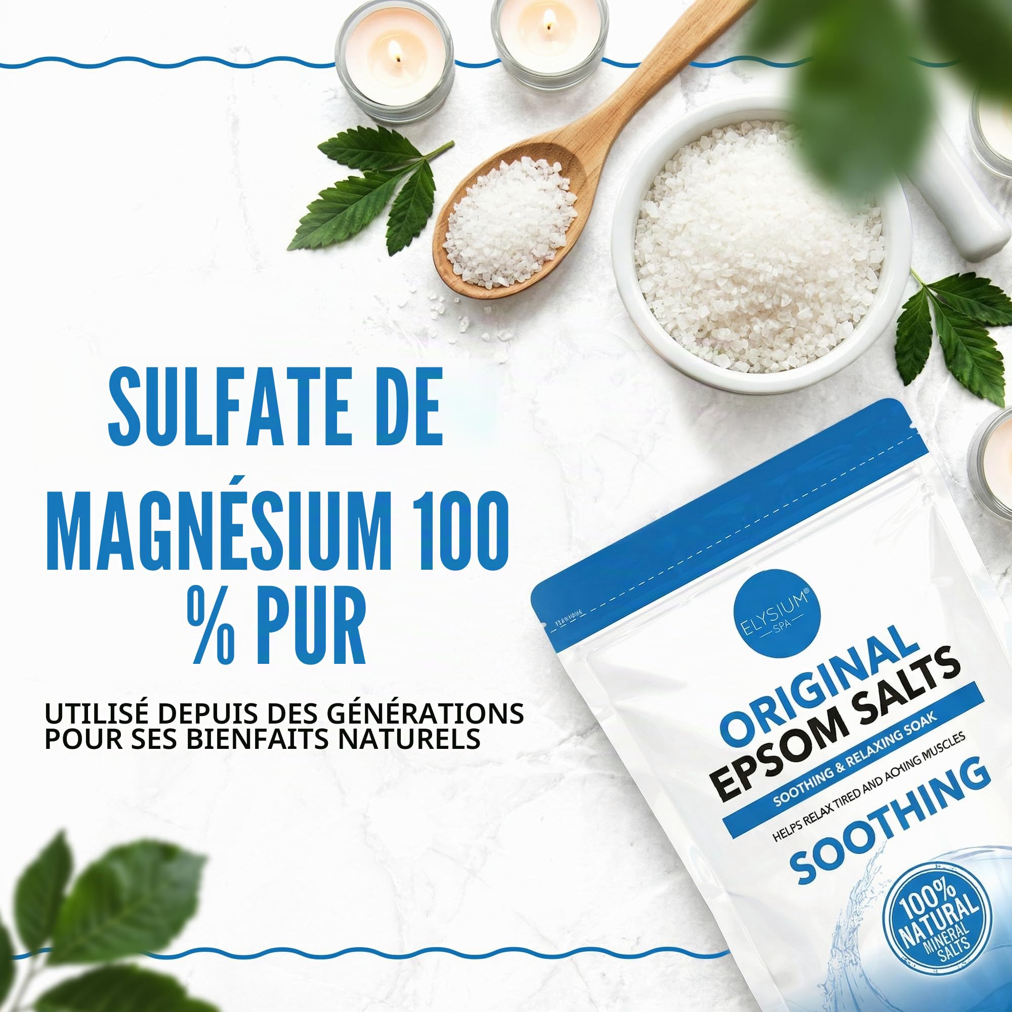 Elysium Spa Sels d'Epsom naturels originaux 1 kg