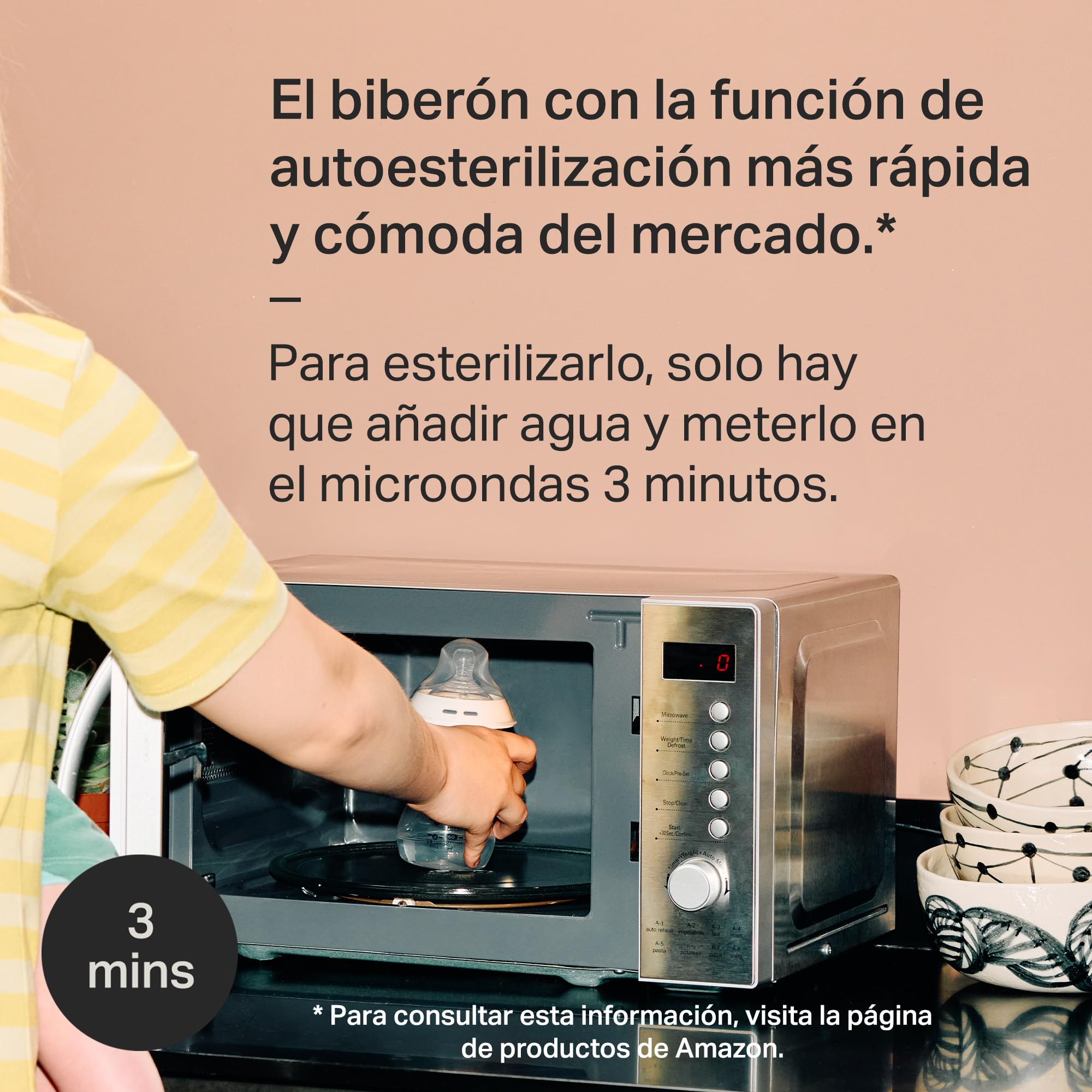 Tommee Tippee Biberones, biberón anticólicos Natural Start, 150 ml, con tetina anatómica para un agarre natural, válvula anticólicos, pack de 3