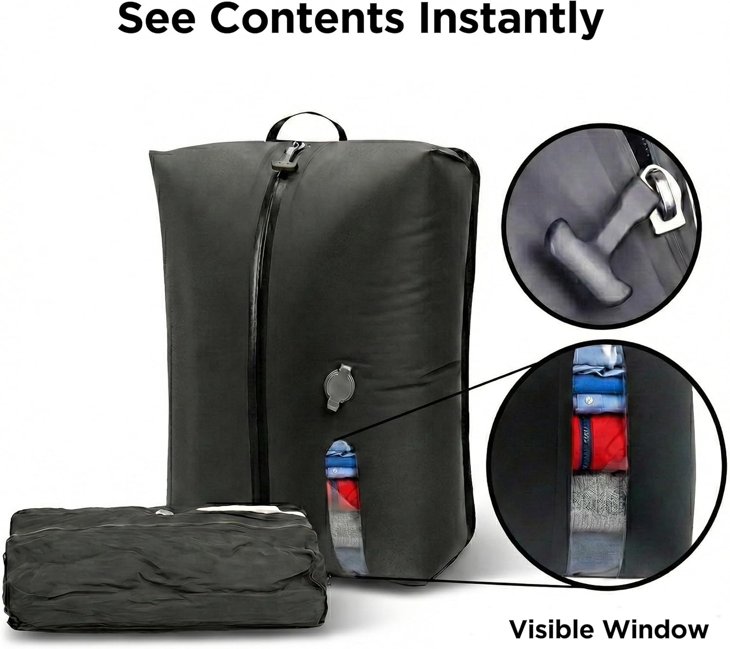 Travel Vacuum Storage Bags with Hand Pump (2-Pack, 14.9"x11.1"), Reusable Space Saver Compression Bags for Suitcase & Carry-on, Waterproof Luggage Organizers for Family Vacations & Bulky Clothing