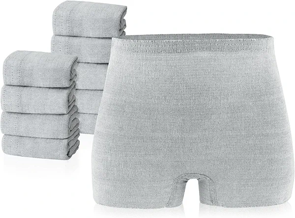 PurComfy 10 Pcs Postpartum Underwear for Women, High Waisted Disposable Boyshort Underwear for Mom Postpartum, Seamless Under Wear for Postpartum Essentials, Waist 28"- 42" Stretched, Grey