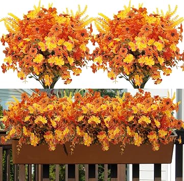 10 Bundles Artificial Mums for Outdoors Fake Fall Flowers Silk Flowers Plastic Plants UV Resistant No Fade for Outside Porch Garden Pots Planters Autumn Fall Decor Fall