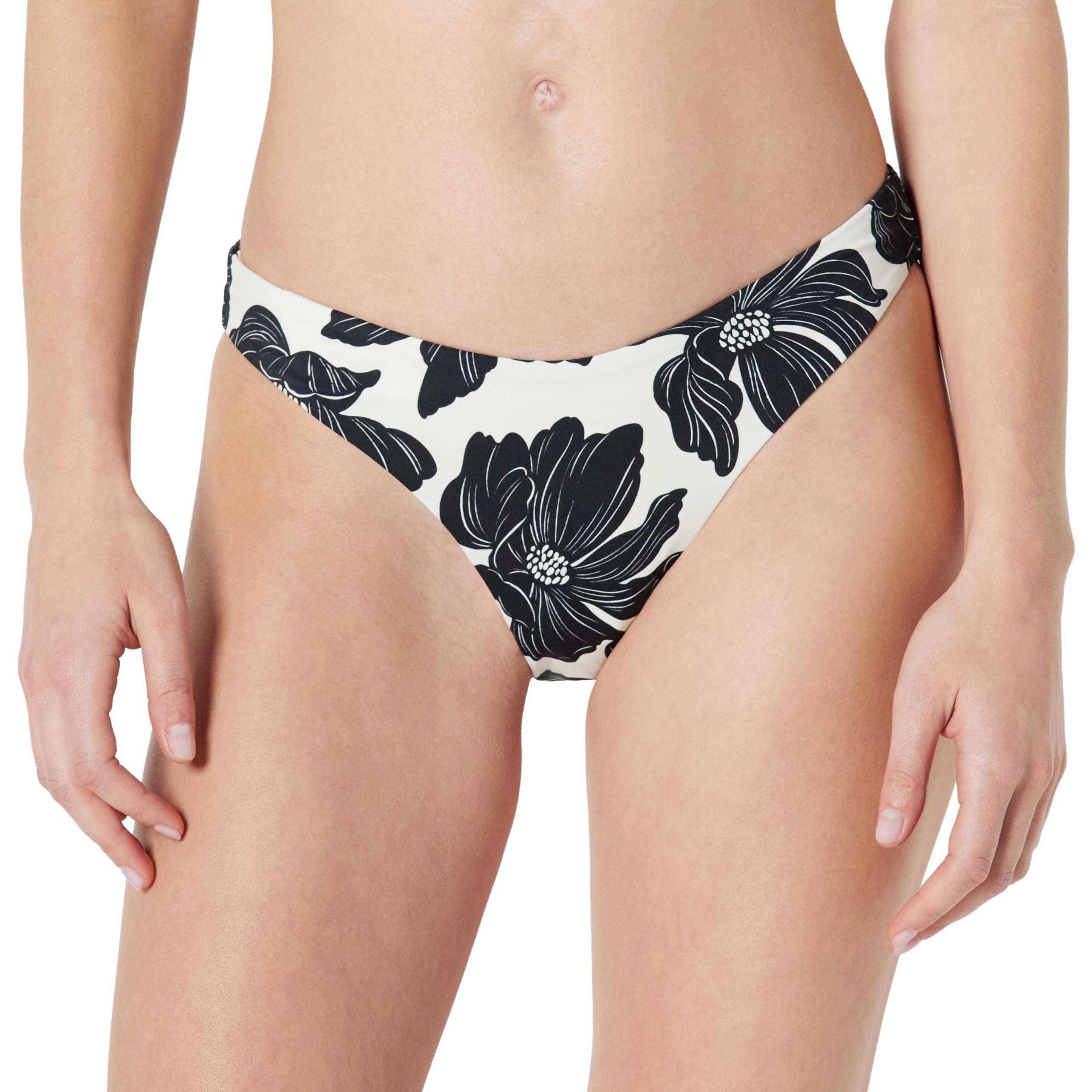 Amazon Essentials Women's High-Leg Bikini Bottoms, Cream Black Floral, Size 20