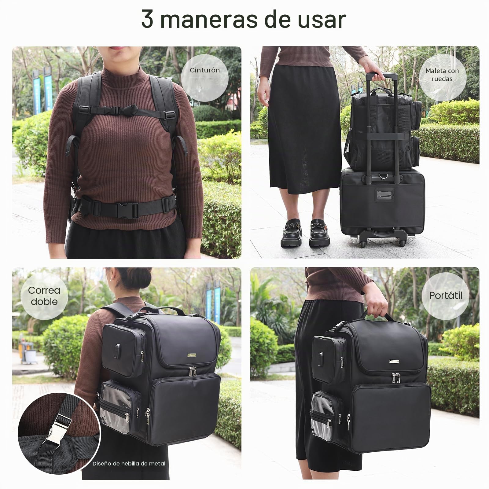 Relavel Bolsa de viaje para utensilios de peluquería, mochila y bolsa de cosméticos con capa aislante térmica, para rizadores, planchas y accesorios de viaje, organizador de barbero (negro)
