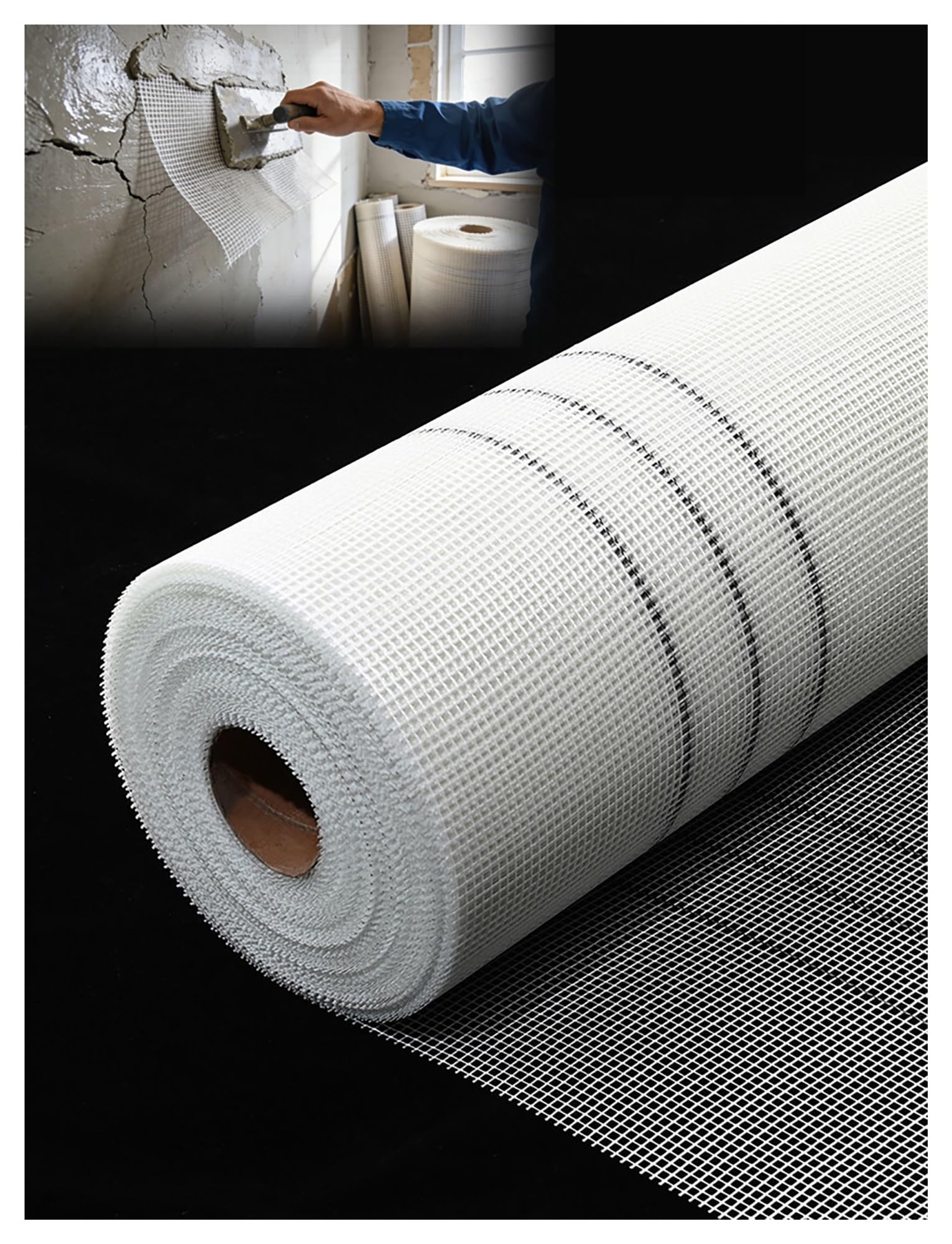 Rotolo di rete di rinforzo in fibra di vetro resistente agli alcali for intonacatura di pareti, rendering, stucco e riparazione di crepe nel muro a secco(0.5cm/1x30 meters)