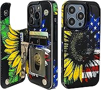 Vista 18 de HAOPINSH Funda tipo cartera para iPhone 14 Pro con tarjetero, patrón de flores pálidas en la parte trasera, de piel sintética, con ranuras