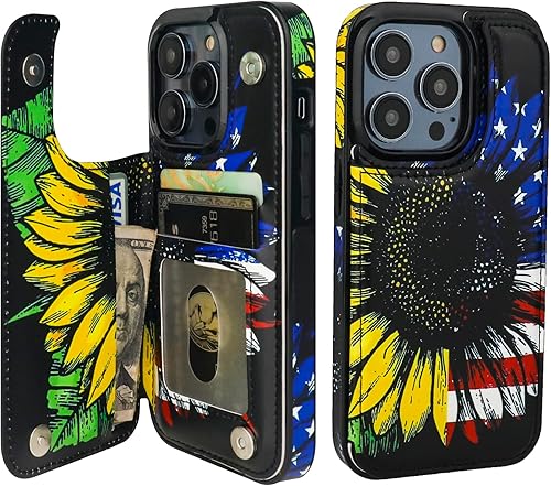 Miniatura 18 de HAOPINSH Funda tipo cartera para iPhone 14 Pro con tarjetero, patrón de flores pálidas en la parte trasera, de piel sintética, con ranuras