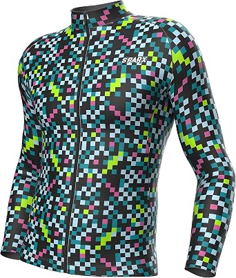 Sparx Men Winter Cycling Jerseys Bike Bicycle Long Sleeve Thermal Fleece Cold Weather Jacket Cubes, XL