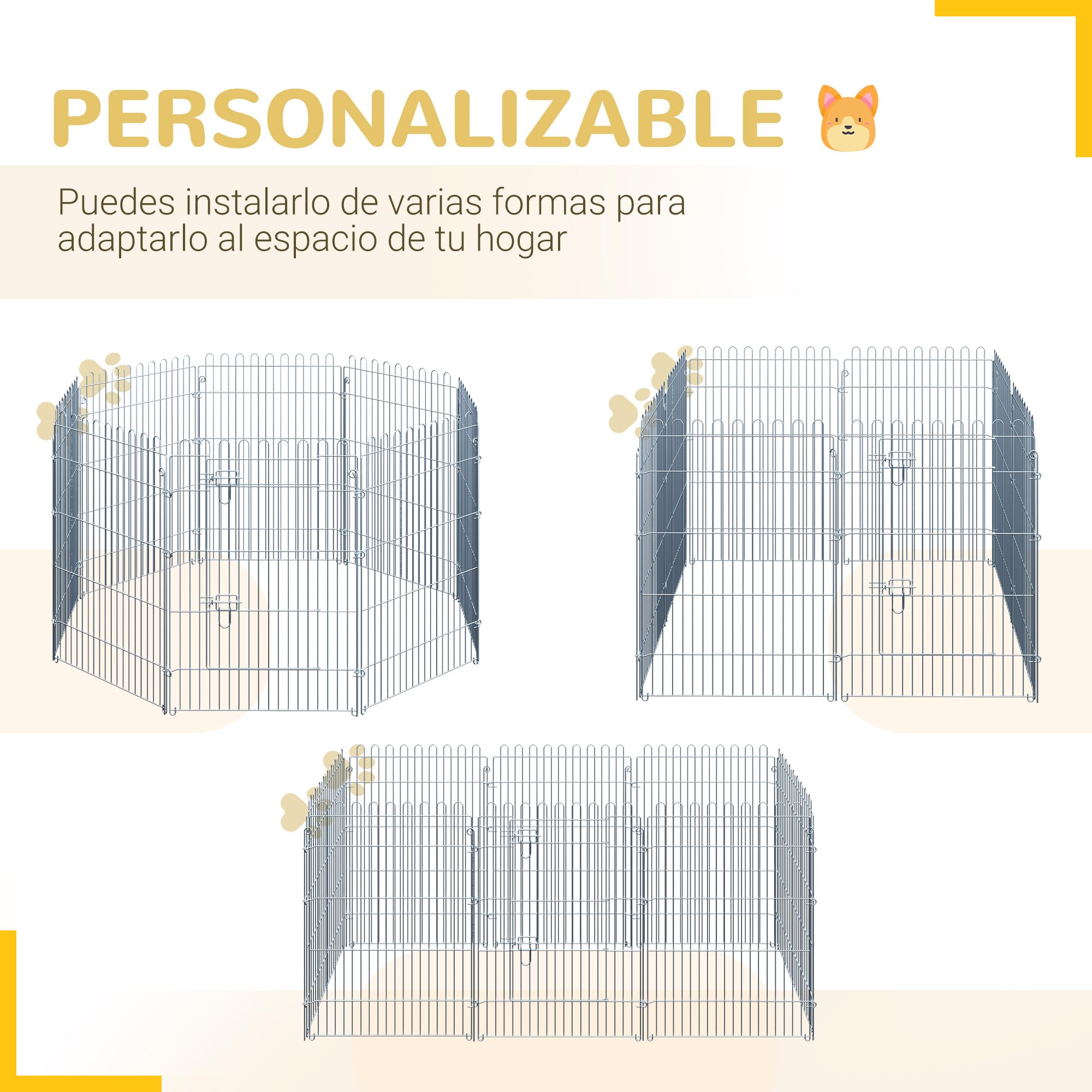 PawHut Parque para Mascotas Valla Corral 8 Vallas 63x76cm + Puerta Entrenamiento Perros