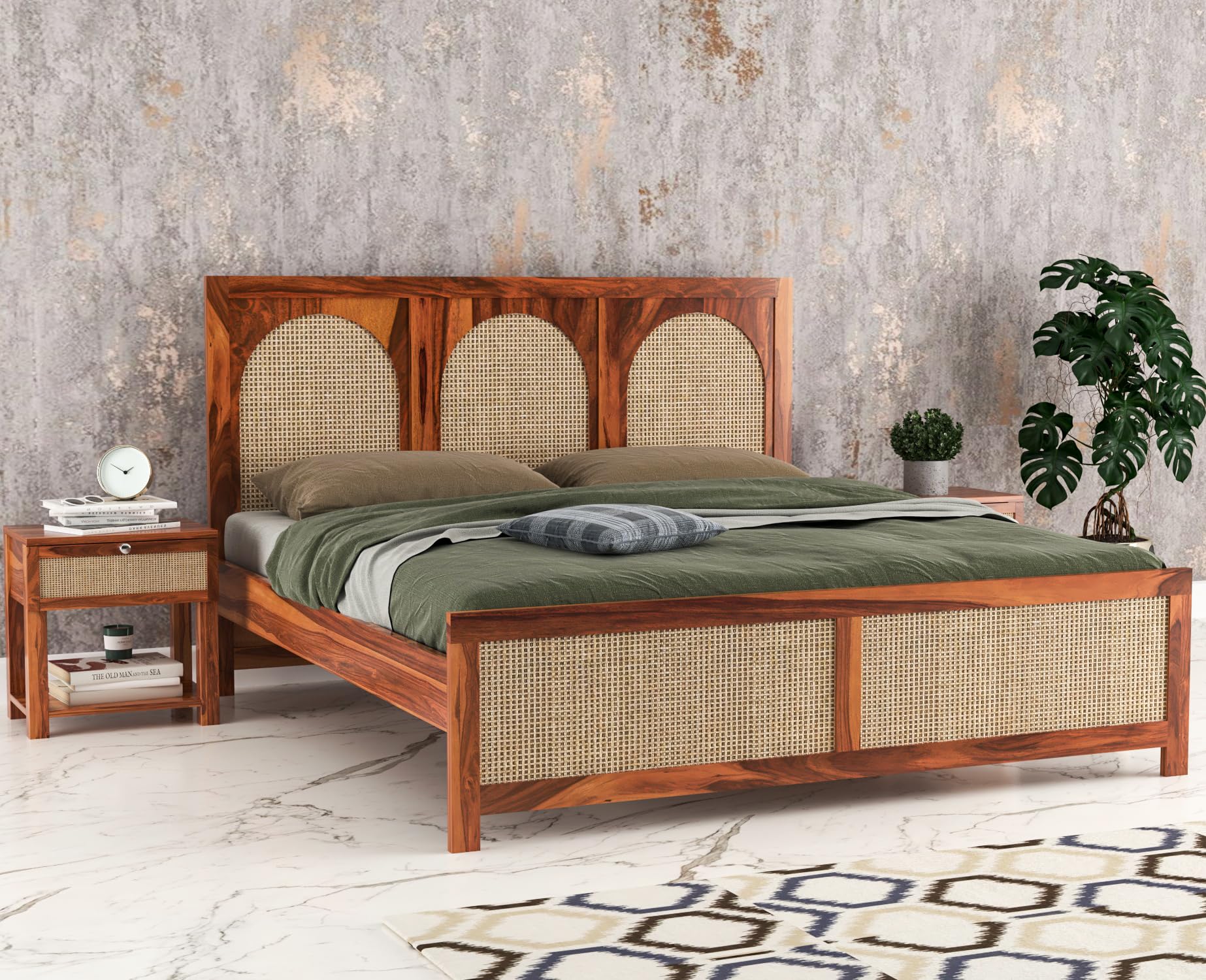 NAVYA FURNITURE Solid Sheesham Wood King Size Bed Without Storage for Bedroom Living Room Hall | Wooden Double Bed Cot Palang for Home Office Hotel | Honey Finish