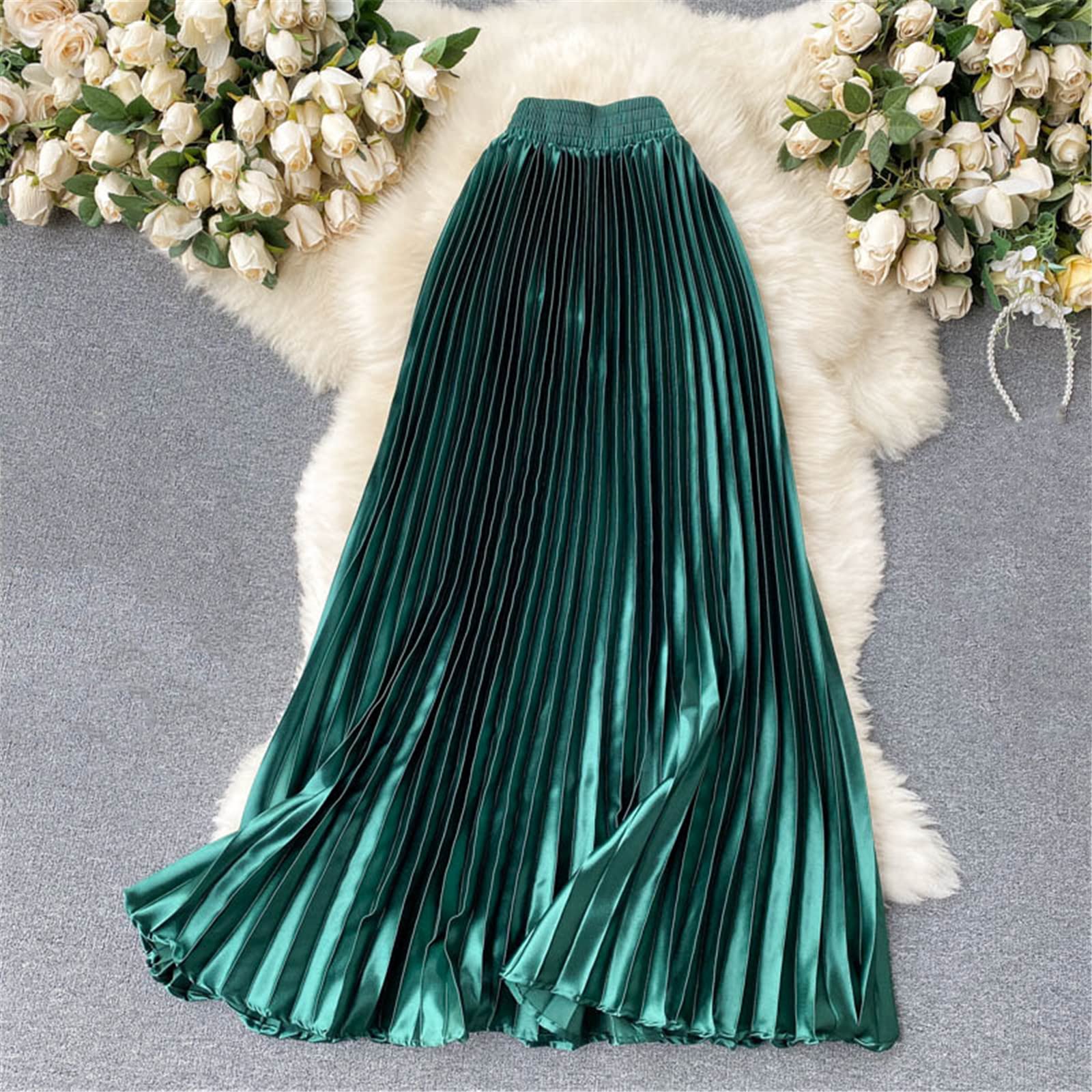 Jupe longue plissée élégante en satin taille haute pour femme