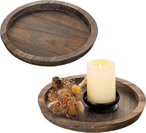 Romadedi Portavelas de madera rústica, bandeja decorativa pequeña para velas de pilar, bandeja de madera para encimera de granja, cocina, mesa
