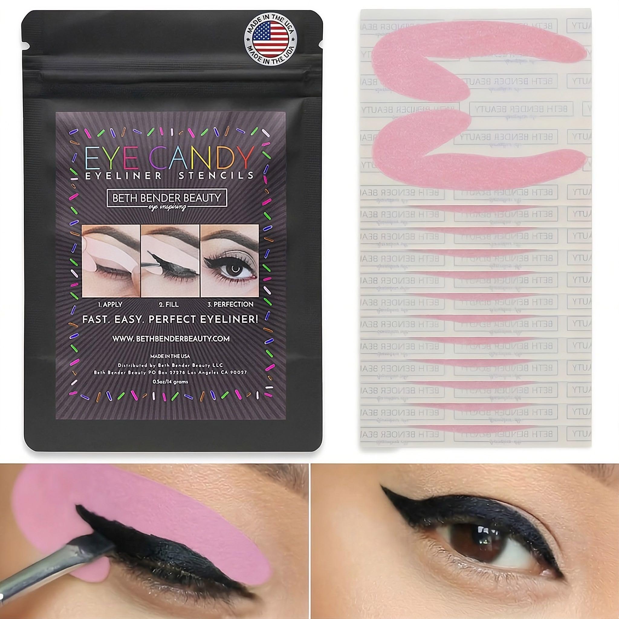 Beth Bender Beauty Eye Candy, stencil per eyeliner a forma di gatto, prodotto negli Stati Uniti, cruelty free e vegano (confezione da 2-48 stencil)