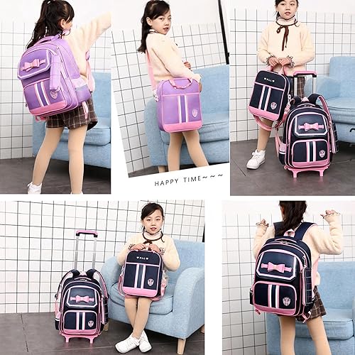 Miniatura 2 de Mochila con ruedas para niñas, lindas bolsas de carrito para escuela primaria, con ruedas, mochila con ruedas para niños con bolsa de almuerzo