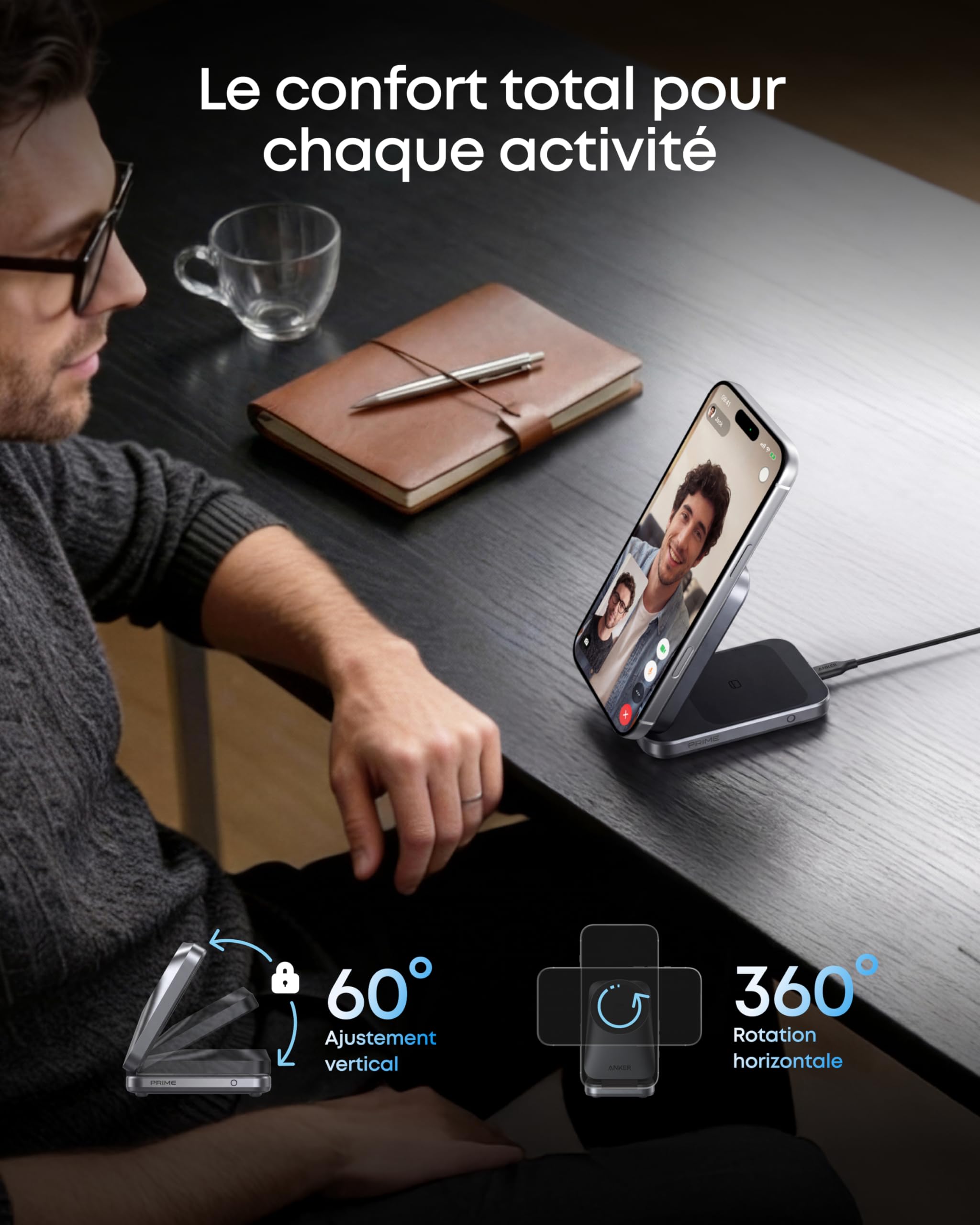 Anker Prime Chargeur MagSafe 3 en 1 Rapide 25W, Station de Charge sans Fil Certifié Qi2.2, Pliable pour iPhone 17/16/15, Apple Watch, AirPods (sans Batterie, Adaptateur Inclus) | Compatible avec MagSafe, chargeur pliable, certifié Qi2.2 de 25 W, pour iPho