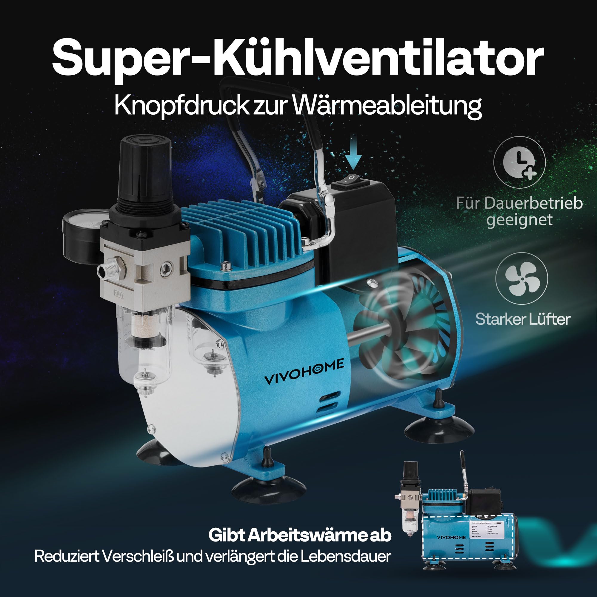 VIVOHOME Airbrush-Set mit 1/5 PS professionellem Luftkompressor und 3 Dual-Action-Airbrush-Pistolen, Schwerkraft- und Siphon-Zufuhr, leises Airbrush-Set mit Halter, Reinigungsbürste, Klebeband