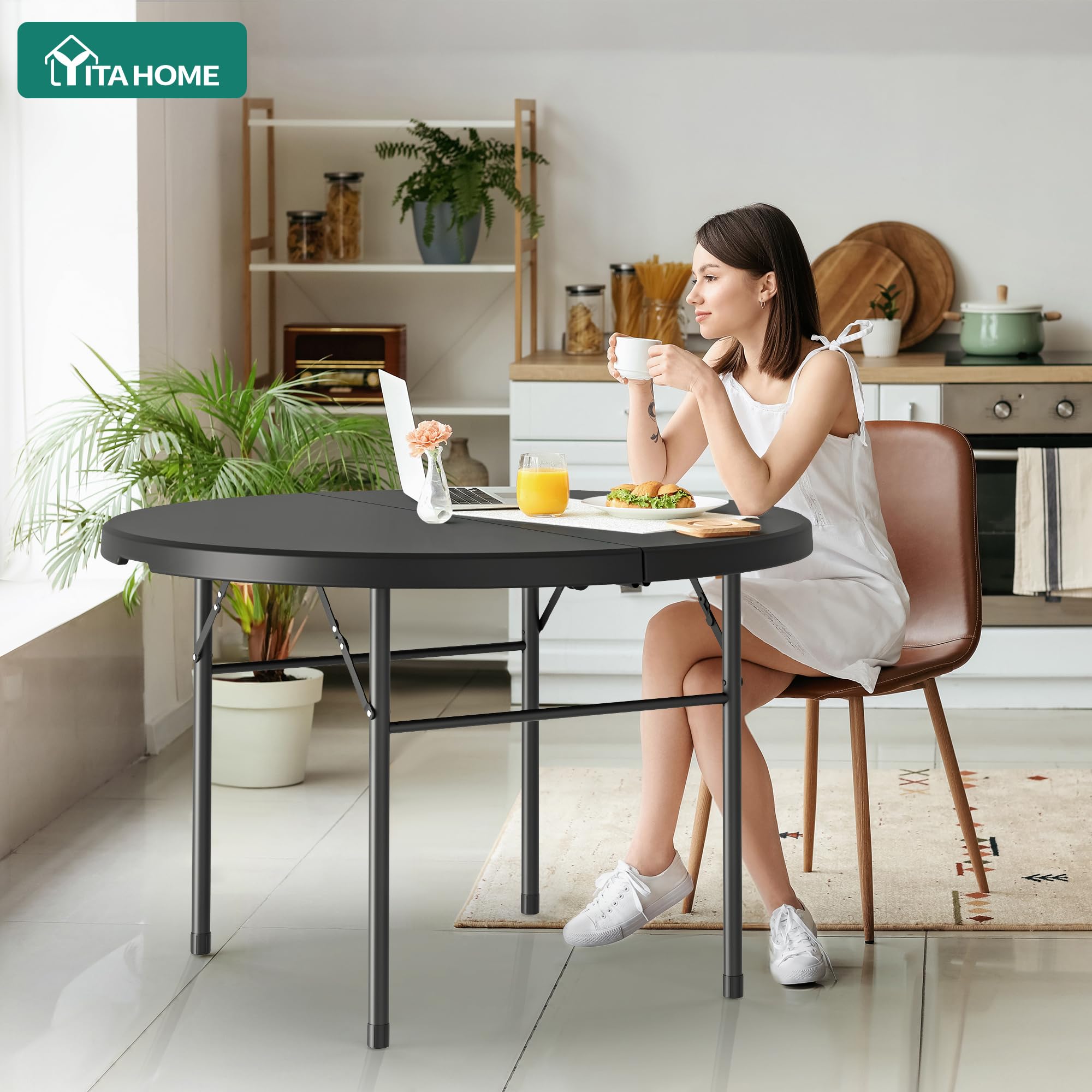 Amazon.co.jp: YITAHOME 48インチ ラウンド折りたたみテーブル