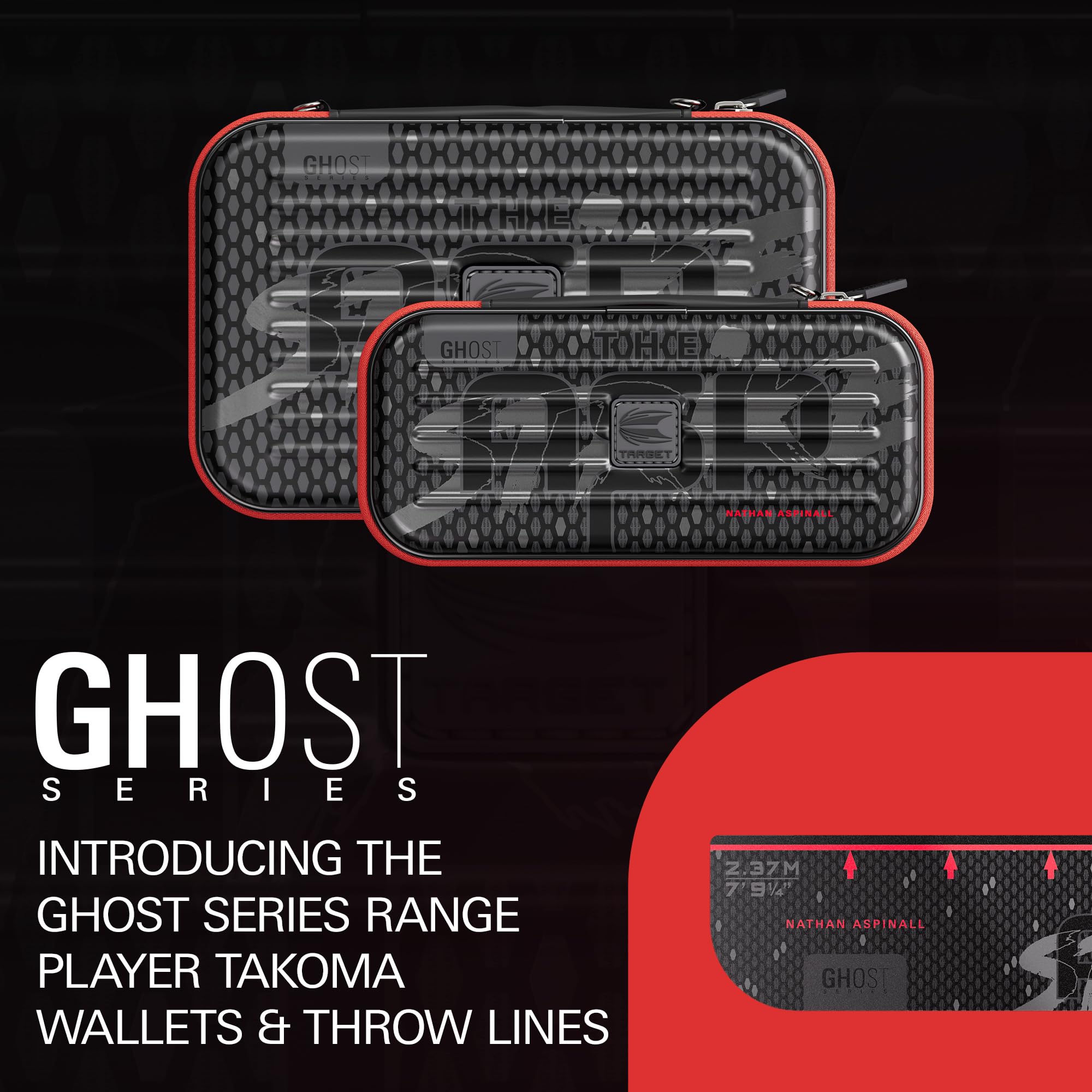 Target Darts Nathan Aspinall Ghost Series XL Takoma Wallet – “The Asp” profesjonalne etui na 6 zmontowanych rzutek, zamek błyskawiczny, trwałe czarno-białe akcesoria do przechowywania.