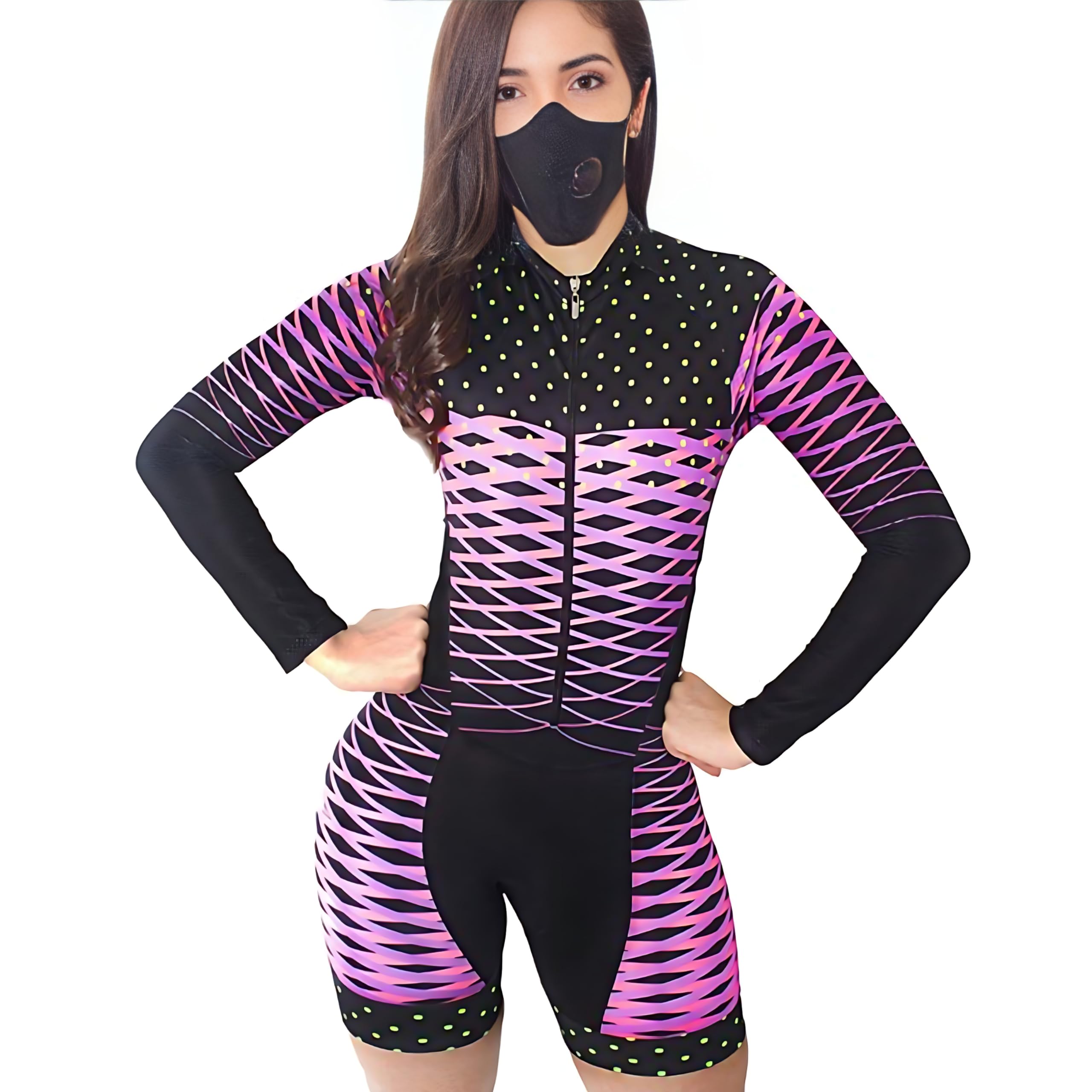 Generic Tuta da triathlon da donna, a maniche lunghe, da triathlon, da ciclismo, tutina da triathlon, taglie XS-3XL, multicolore 9, L, Multicolore 9, L