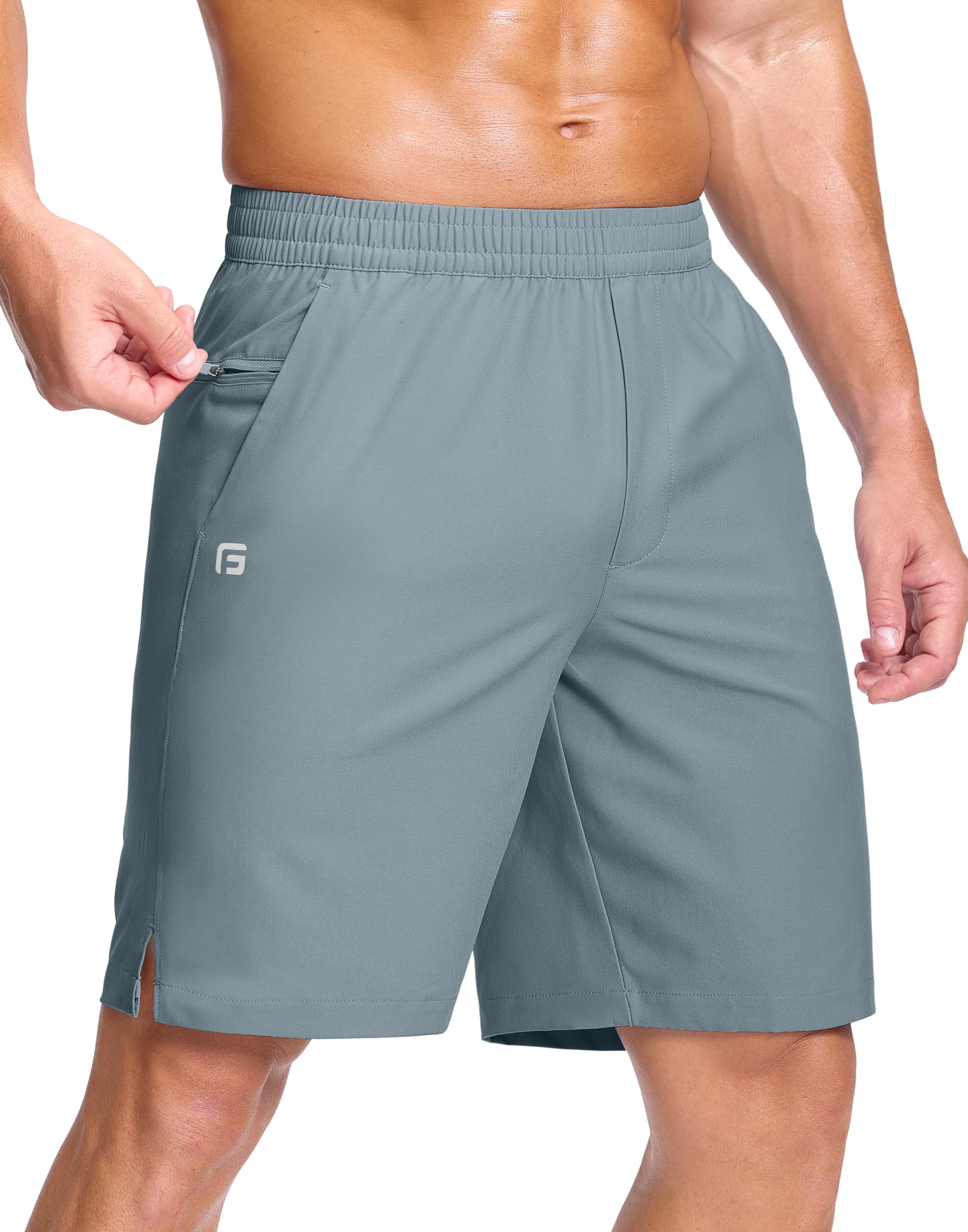 GGJ Men's Lightweight Athletic Shorts with 2 Zipper Pockets 7"/9"/5" Gym Workout Running Quick Dry Tennis Shorts for Men