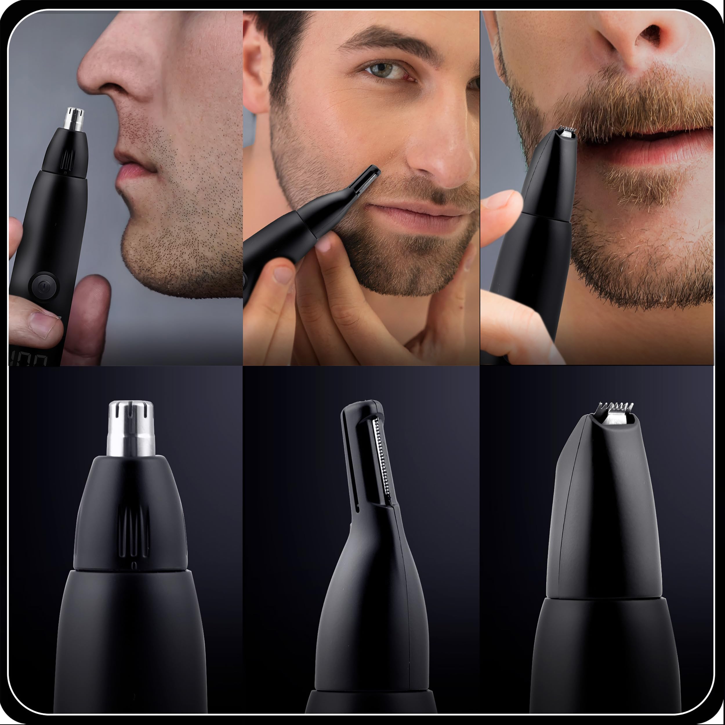 Berdsen Nasenhaartrimmer 3in1 Herren Elektrisch Ohrhaartrimmer Präzisionstrimmer 3 Wechselköpfe LCD Schwarz