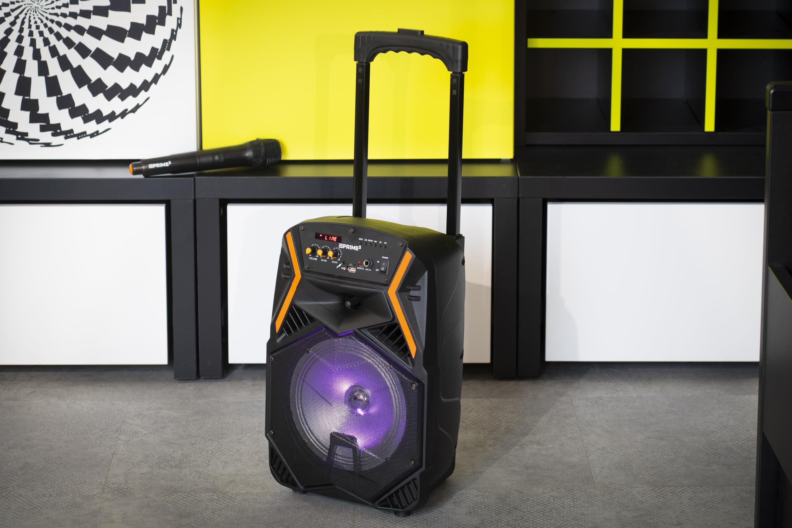 PRIME3 -Głośnik Bluetooth - System Audio i Karaoke - 1600 W P.M.P.O., Mikrofon Bezprzewodowy, Oświetlenie LED, USB, AUX, microSD, Equalizer i Pilot w Zestawie - APS22 BLAZE