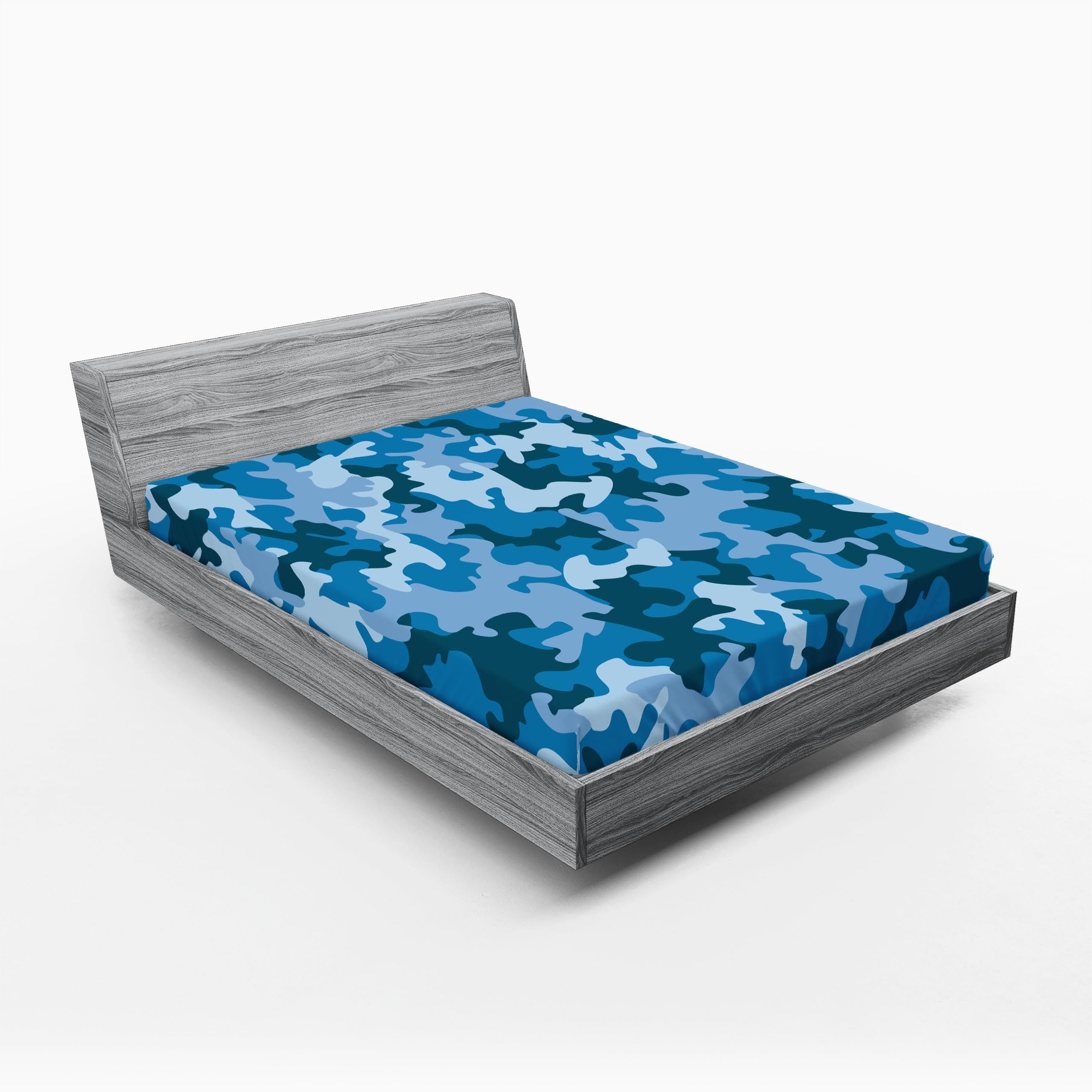 Ambesonne Camo 2 Pack Fitted Sheet, Dark with Pale Motifs, Bed Cover All-Round Elastic Deep Pockets 2 Pieces, Package Contains 2 Full Size Fitted Sheets, Pale Blue