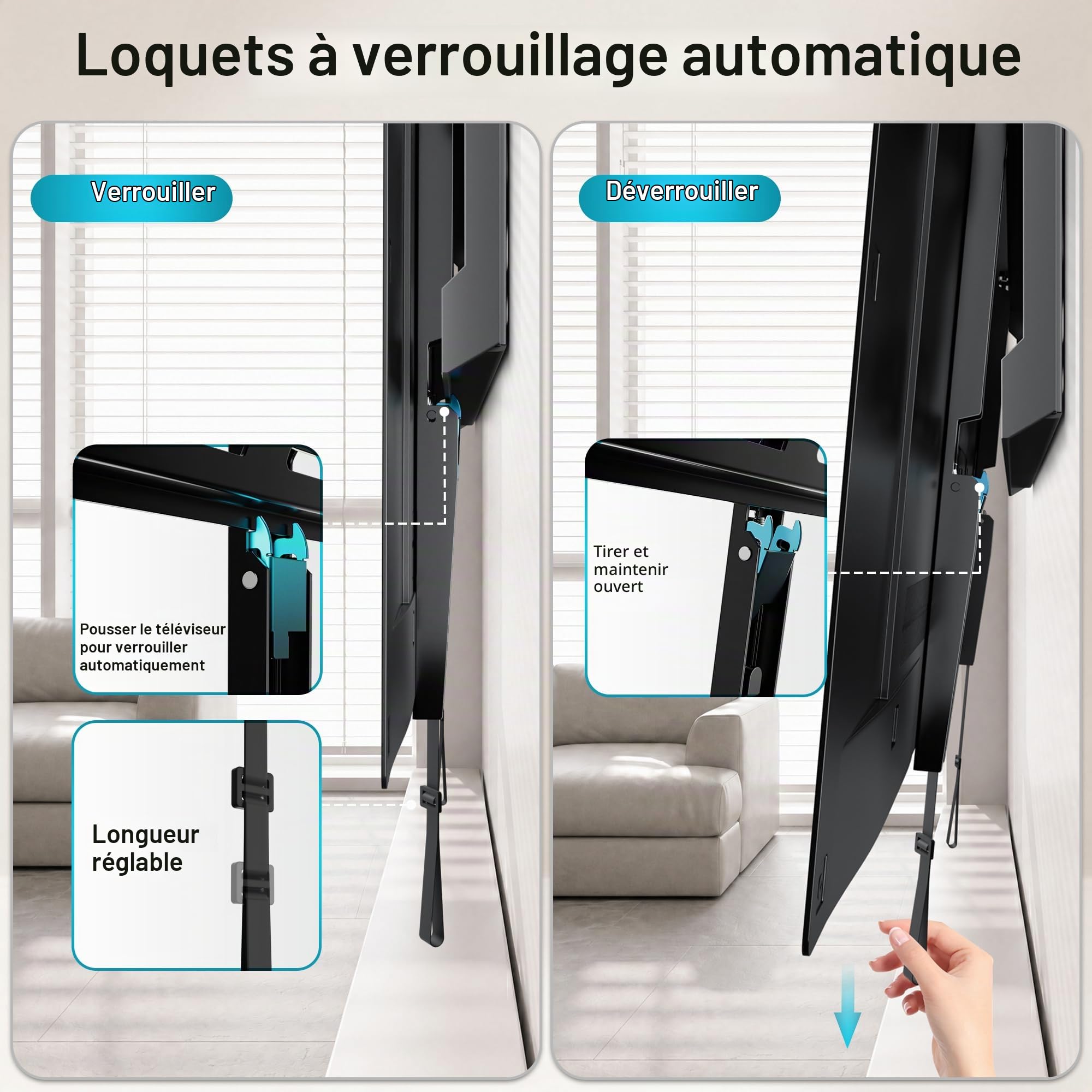 BONTEC Support Mural TV Fixe Ultra-Fin, 43-100 Pouces, Charge 100 kg | VESA max 600x400mm, Inclinaison et pivotement réglables, Pour LCD LED téléviseurs plats ou incurvés