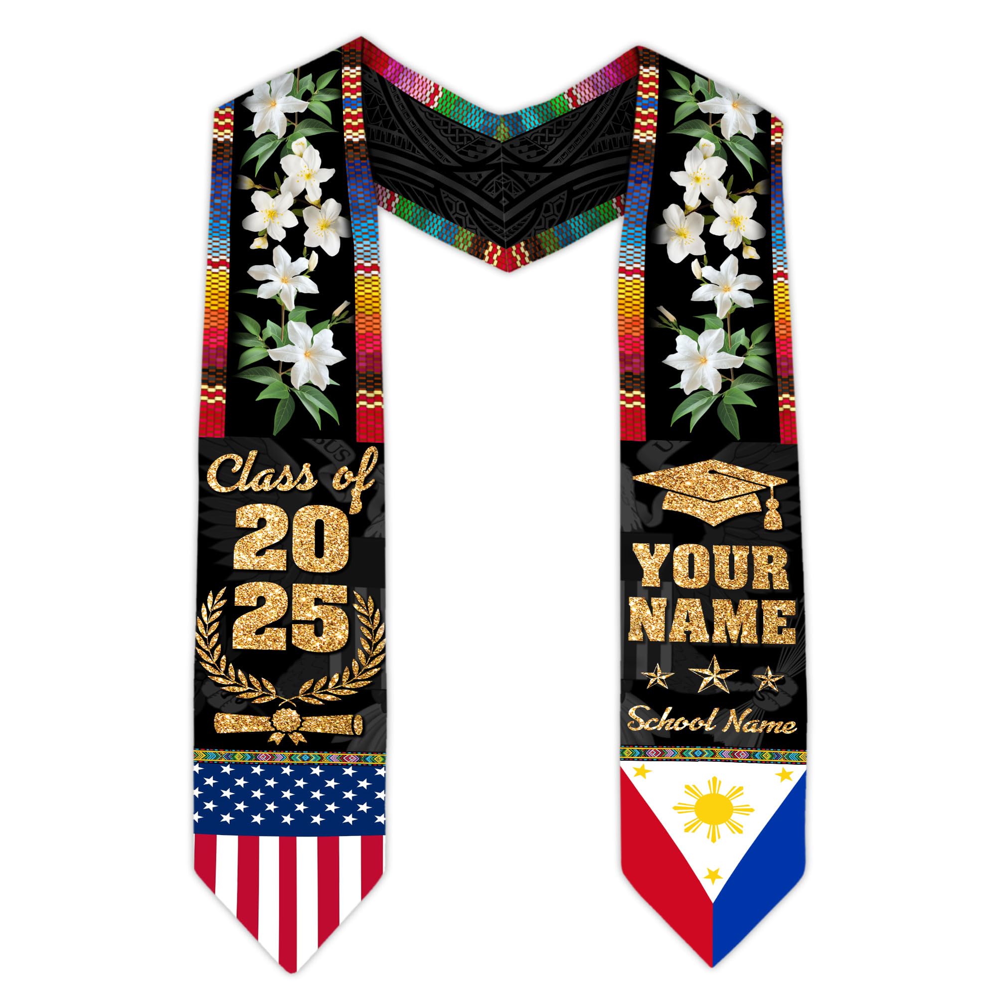 MonkeyVan Custom Filipino Graduation Sash 2025,Personalized Philippines Graduation Stole,Philippine-American Flag Graduation Sash S205