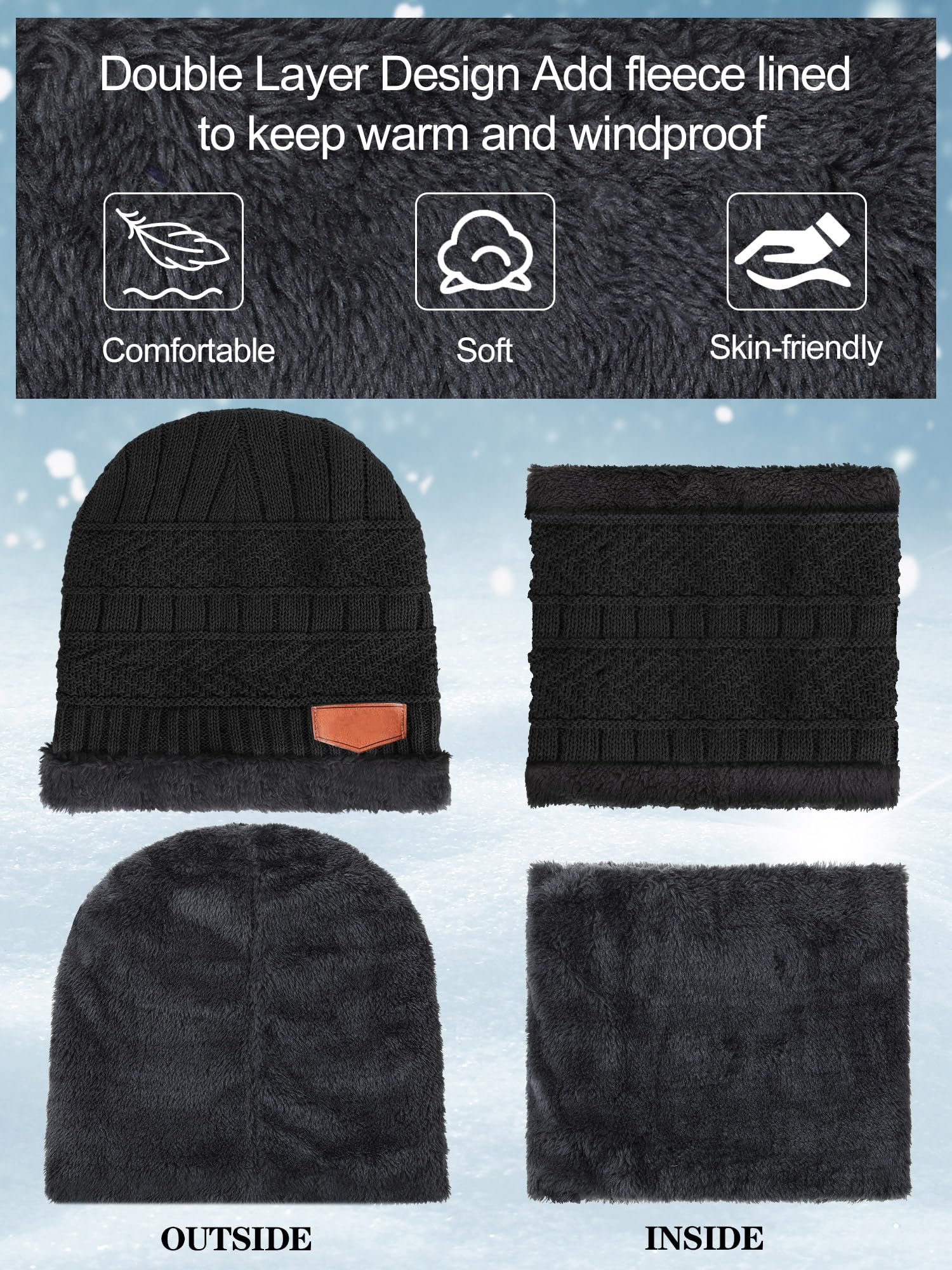 Toulite Wintermützen, Handschuhe, Schals, Socken, Set, mit Fleece gefüttert, Beanie-Mützen, Halstuch, für Damen und Herren, 48-teilig