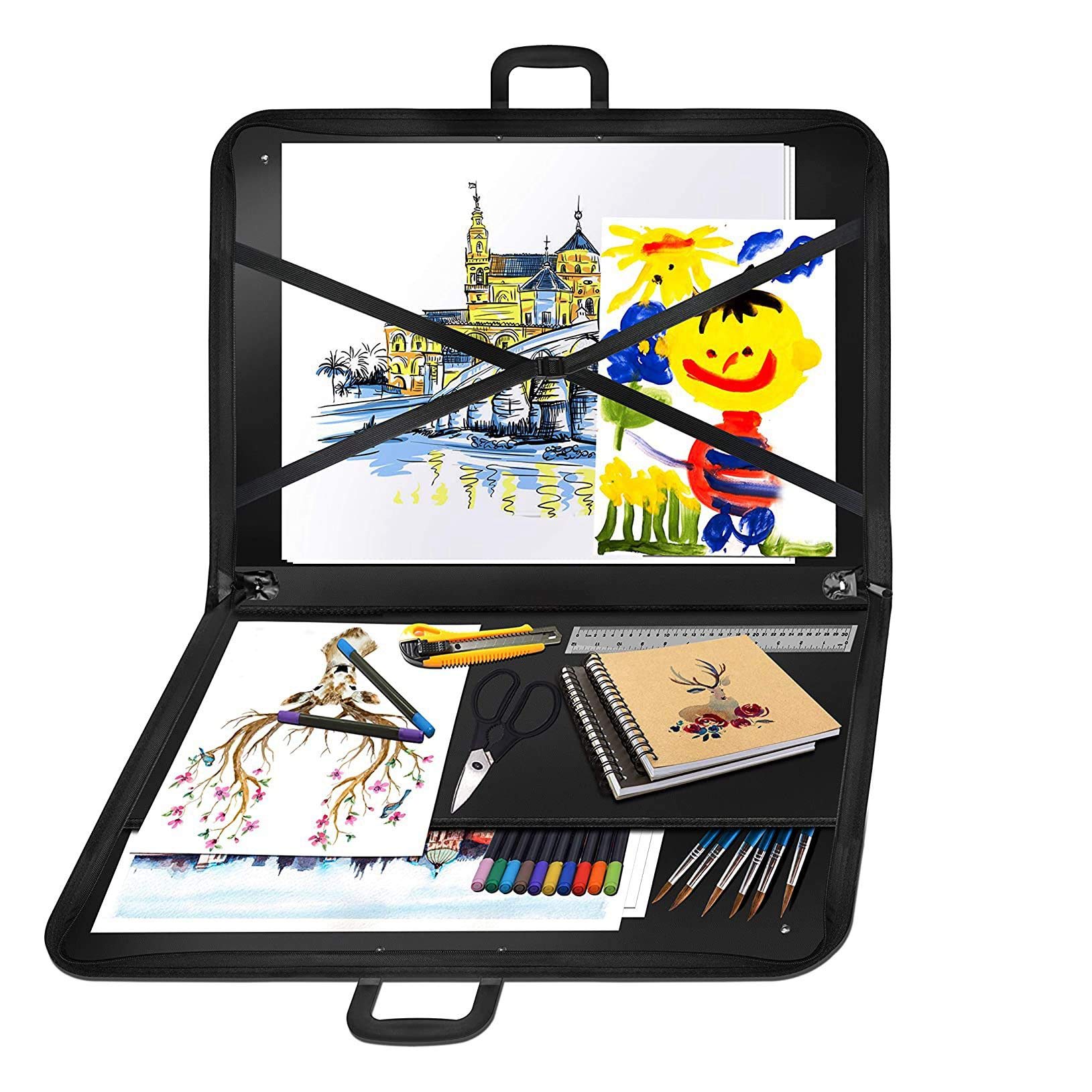 Schwarzer Kunst Portfolio Fall KüNstler Trage Tasche Artist Portfolios Case mit Schulter Gurt (19X 14.7X 1.5)