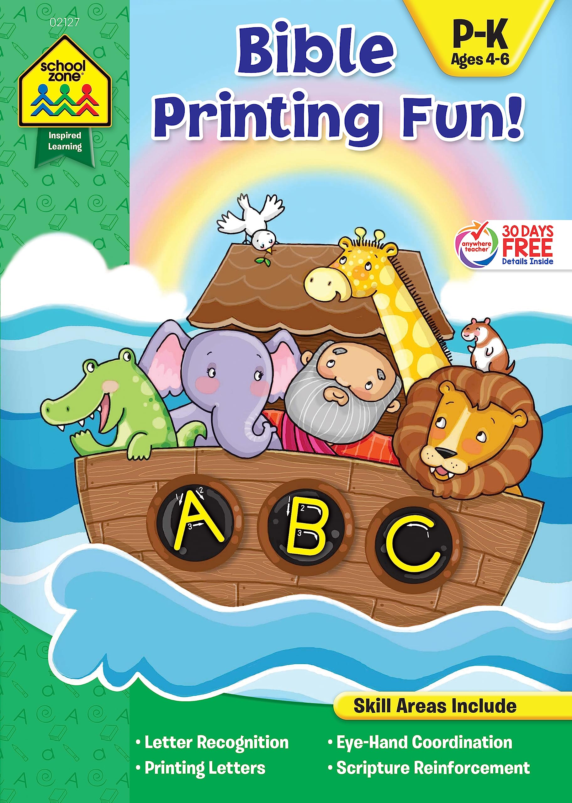 School Zone - Bible Printing Fun! Workbook - Ages, 4 to 6, Preschool to Kindergarten, Christian Scripture, Old & New Testament, Letter Recognition, and More (Inspired Learning Workbook) Paperback – July 31, 2017