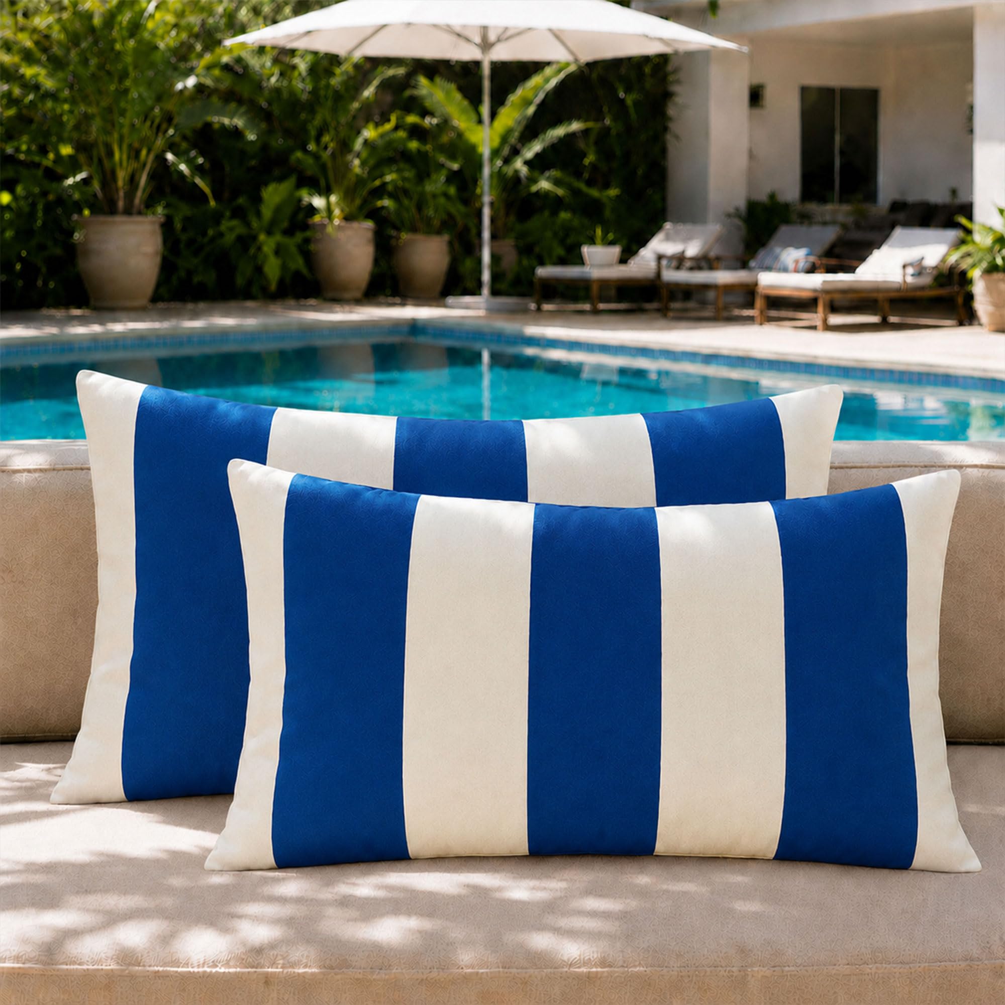 Allorry Outdoor Pillow Covers 12x20 Royal Blue Striped Outdoor Decor 007N12