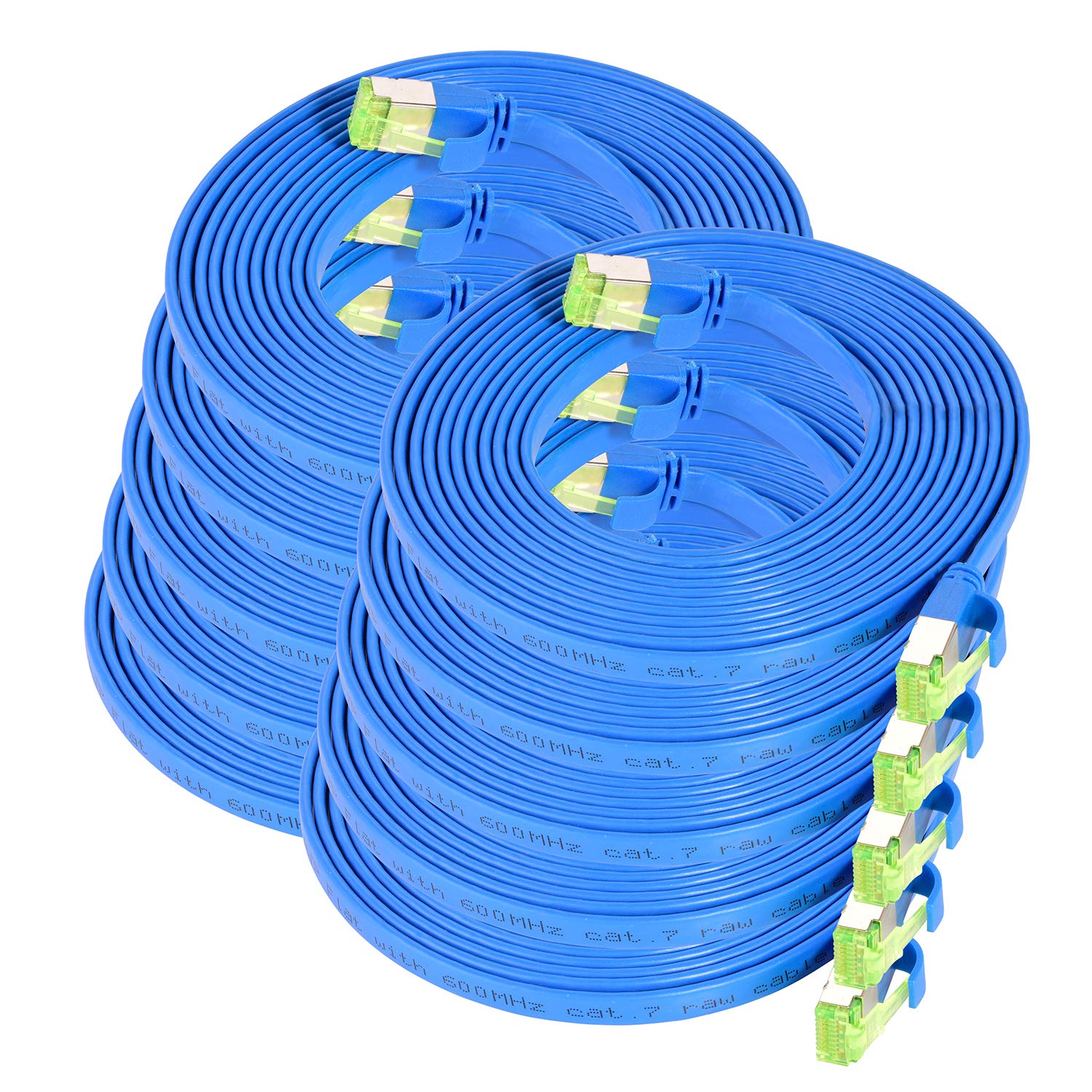 10er Pack CAT.7 hochwertiges Premium Netzwerkkabel flach mit RJ45 Anschluss | LAN Kabel | 5m | blau |Abschirmung durch U/FTP | kompatibel mit Router, Modem, Switch