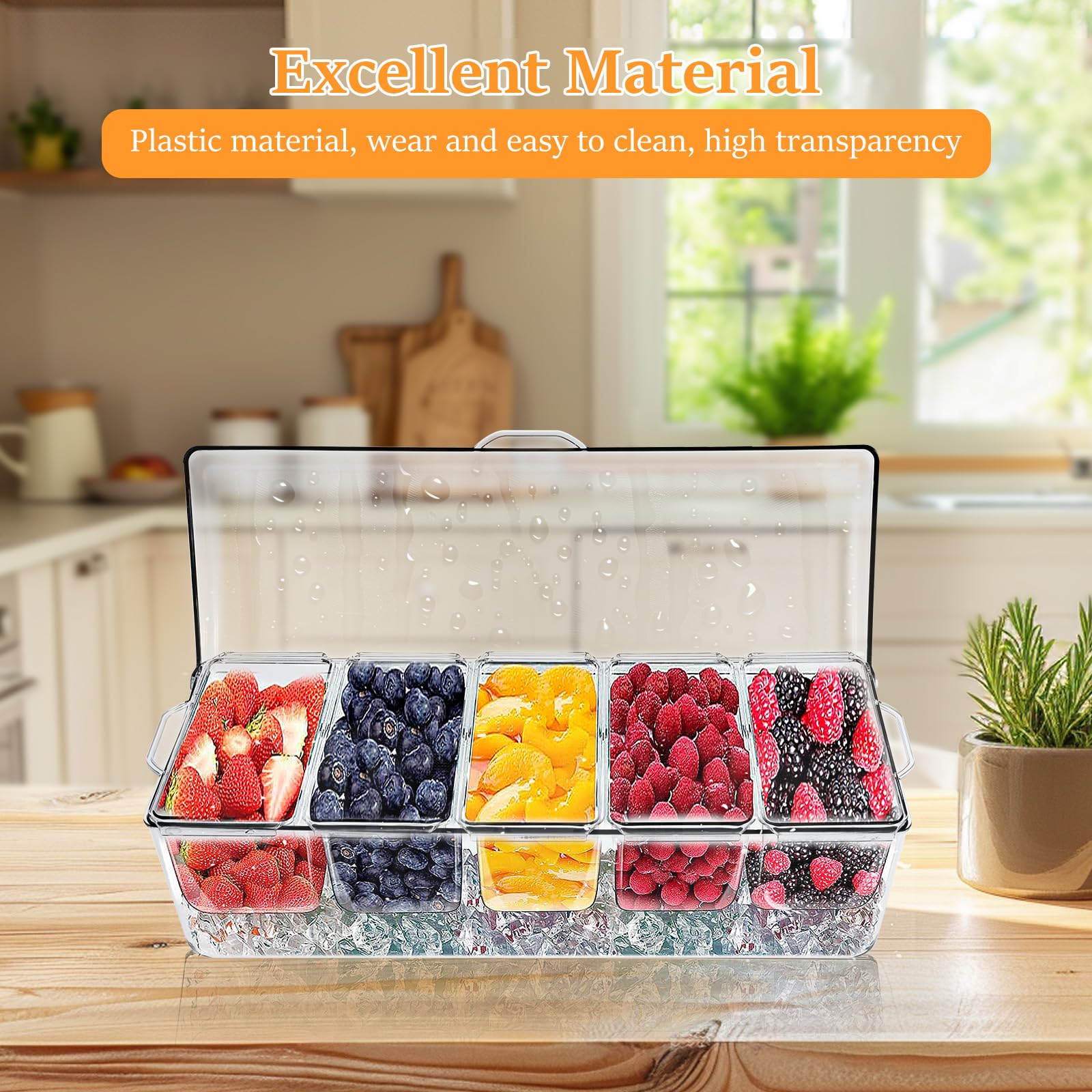 Salatbox Kunststoff,Kühlbox für Picknicks mit 5 abnehmbaren Behältern,Transparente Salatschale mit Deckel für Barzubehör,Obstsalat und Lebensmittel